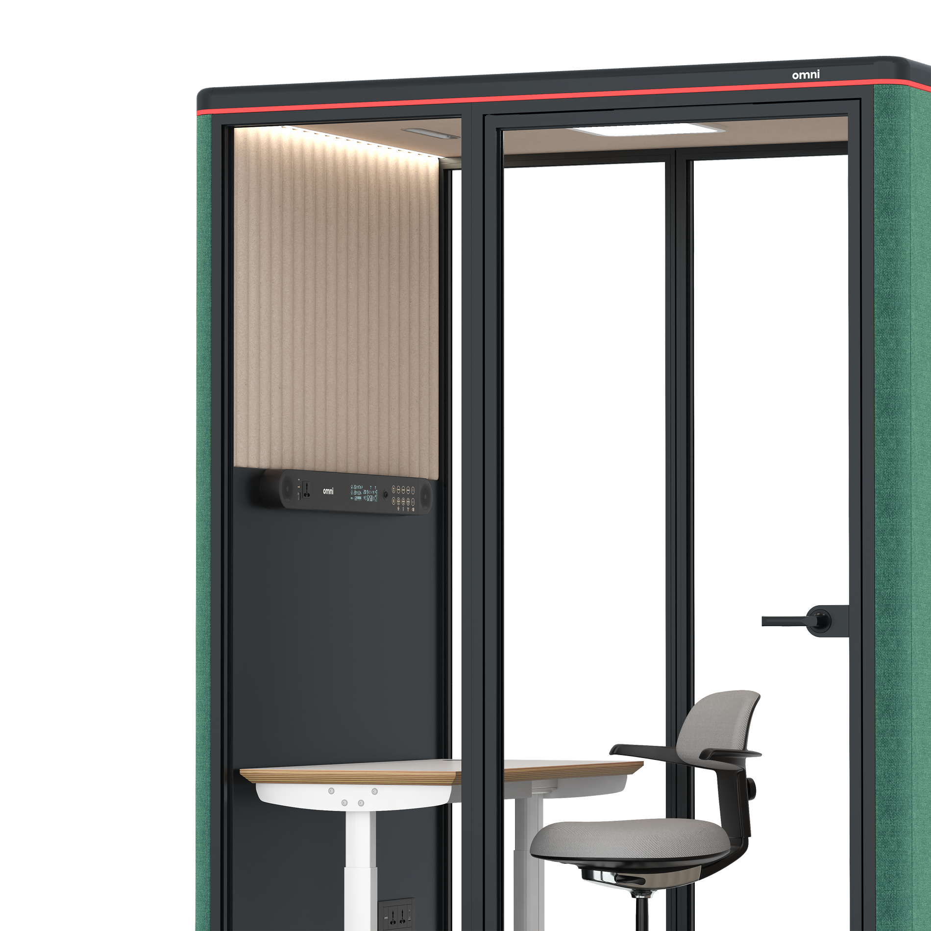 Omni TwoElectrical Adjustable Work Station + Stool / Gabriel Medley Forest Green / #a18e7e