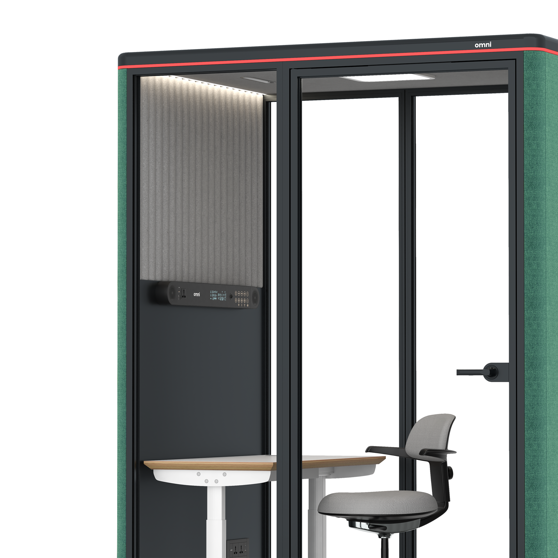 Omni TwoElectrical Adjustable Work Station + Stool / Gabriel Medley Forest Green / #6d6c69