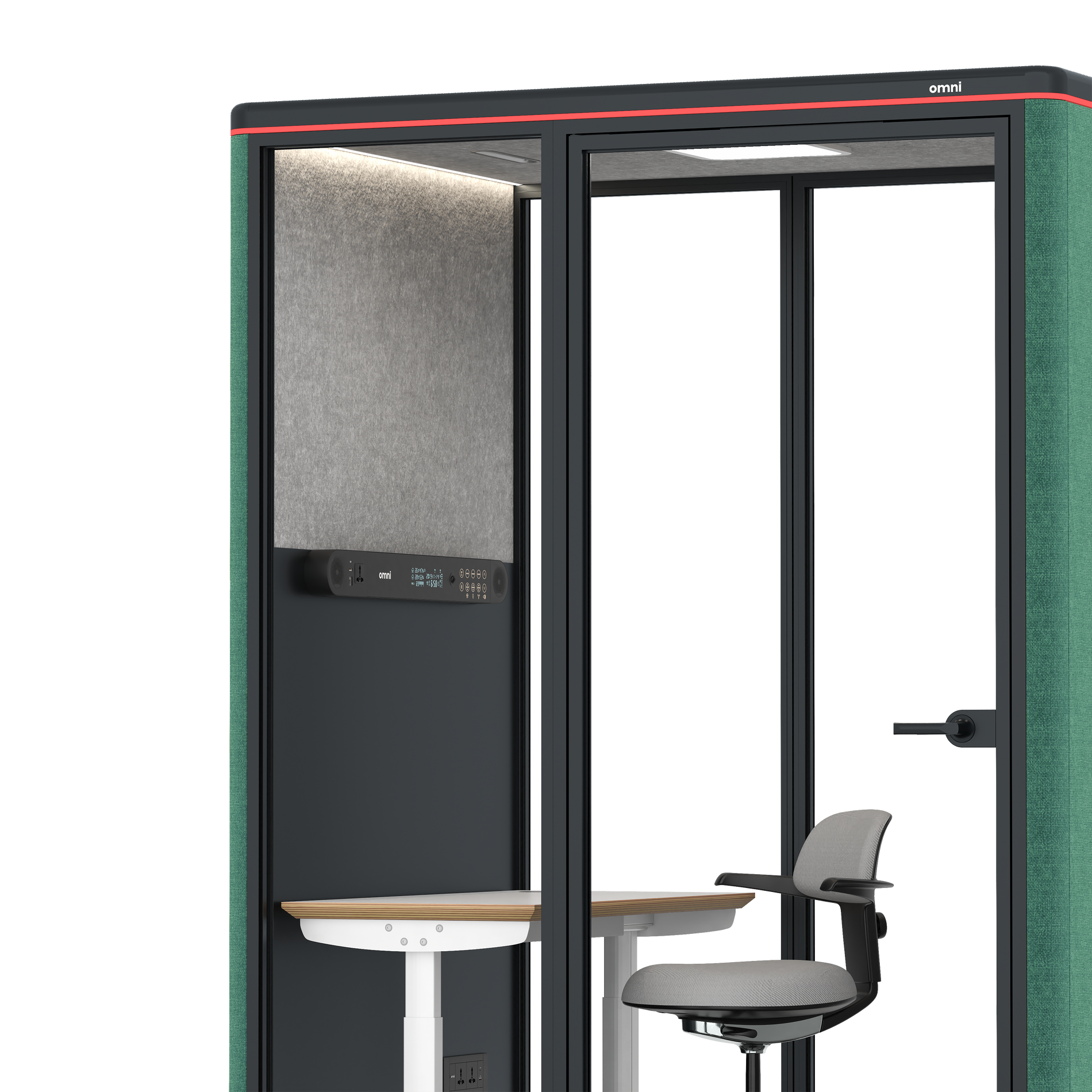 Omni TwoElectrical Adjustable Work Station + Stool / Gabriel Medley Forest Green / #a49f98