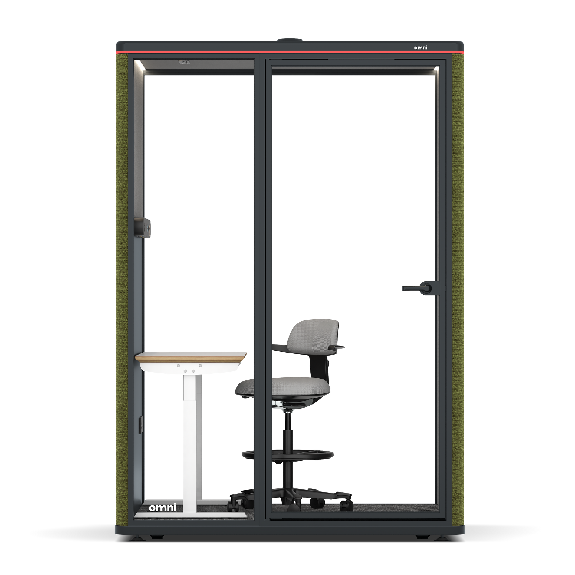 Omni TwoElectrical Adjustable Work Station + Stool / Gabriel Medley Meadow Green / #6d6c69