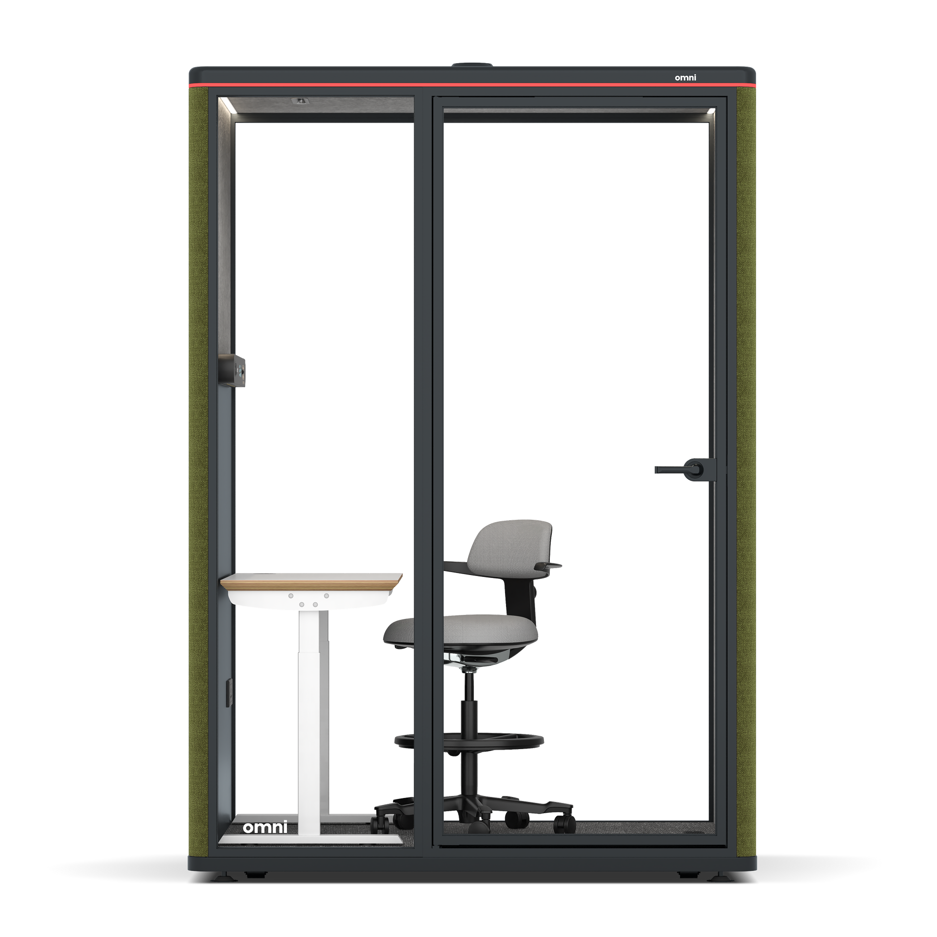 Omni TwoElectrical Adjustable Work Station + Stool / Gabriel Medley Meadow Green / #a49f98