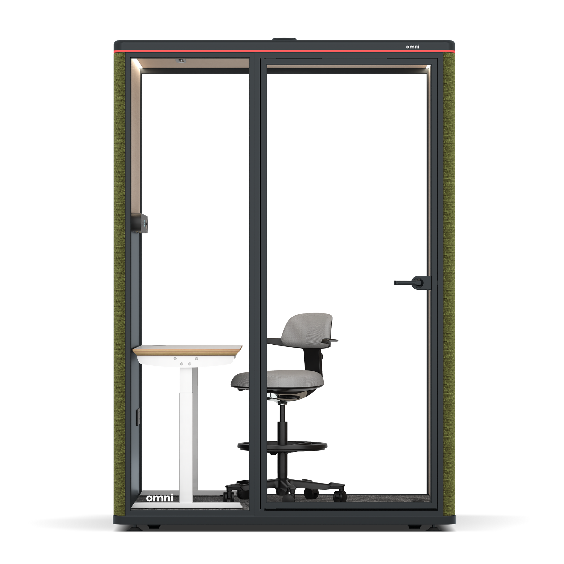 Omni TwoElectrical Adjustable Work Station + Stool / Gabriel Medley Meadow Green / #a18e7e