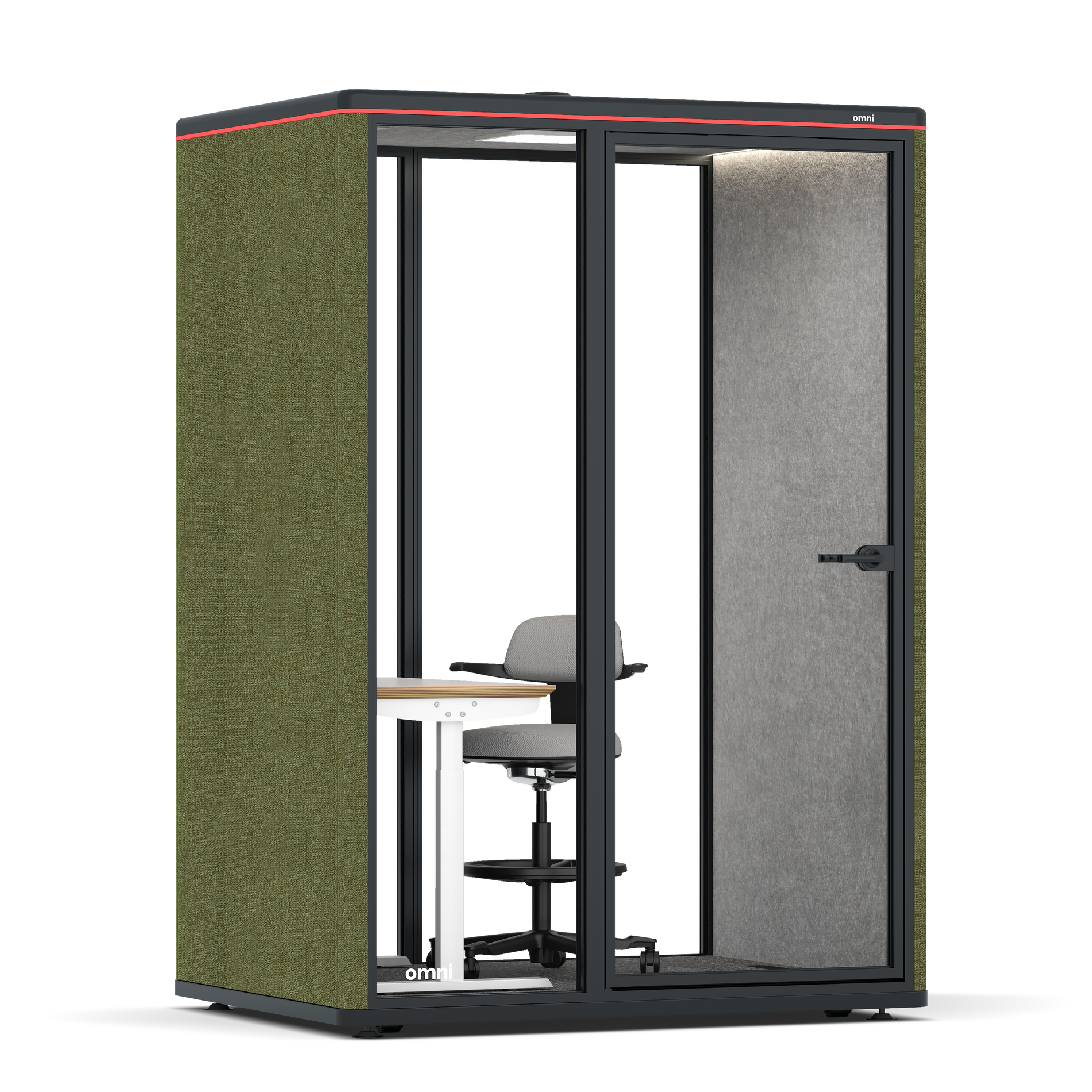 Omni TwoElectrical Adjustable Work Station + Stool / Gabriel Medley Meadow Green / #a49f98