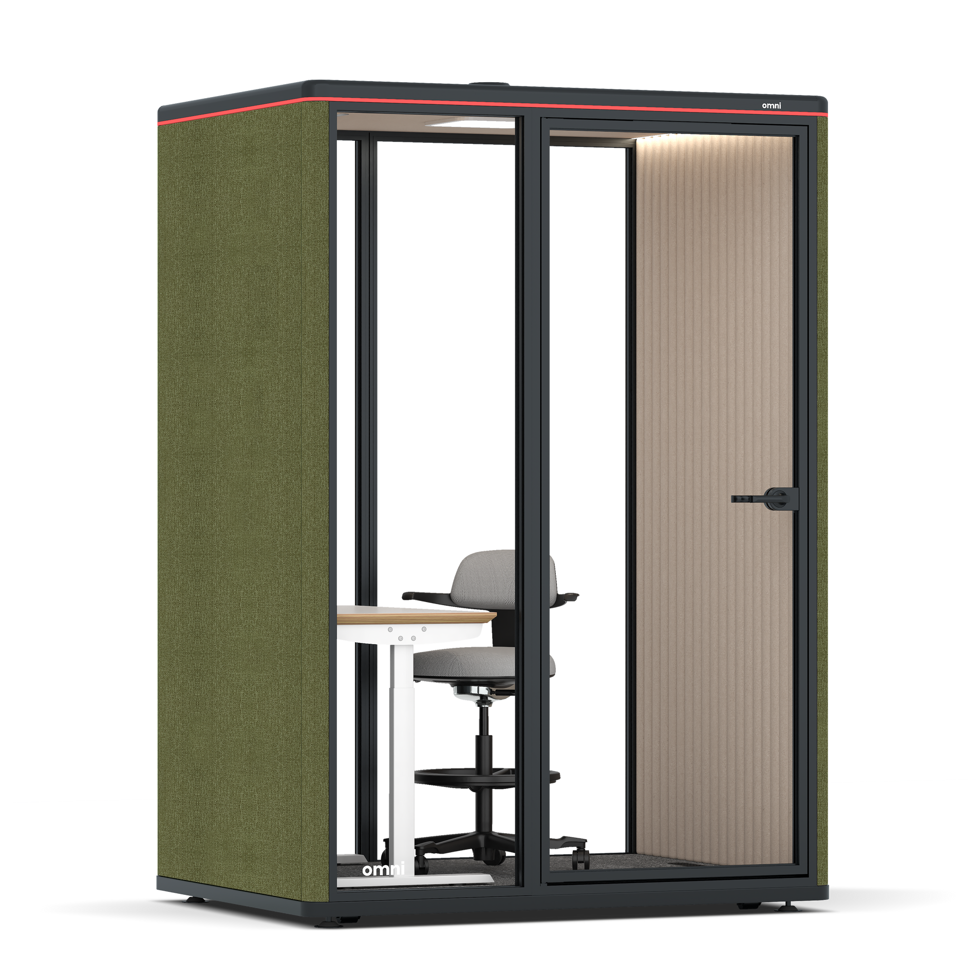 Omni TwoElectrical Adjustable Work Station + Stool / Gabriel Medley Meadow Green / #a18e7e