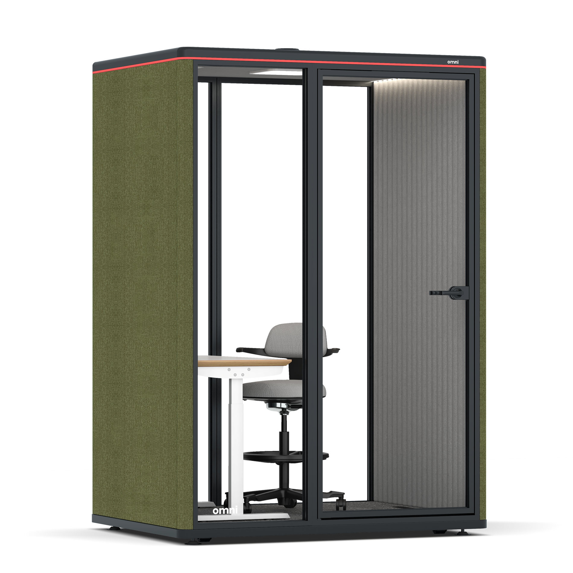 Omni TwoElectrical Adjustable Work Station + Stool / Gabriel Medley Meadow Green / #6d6c69