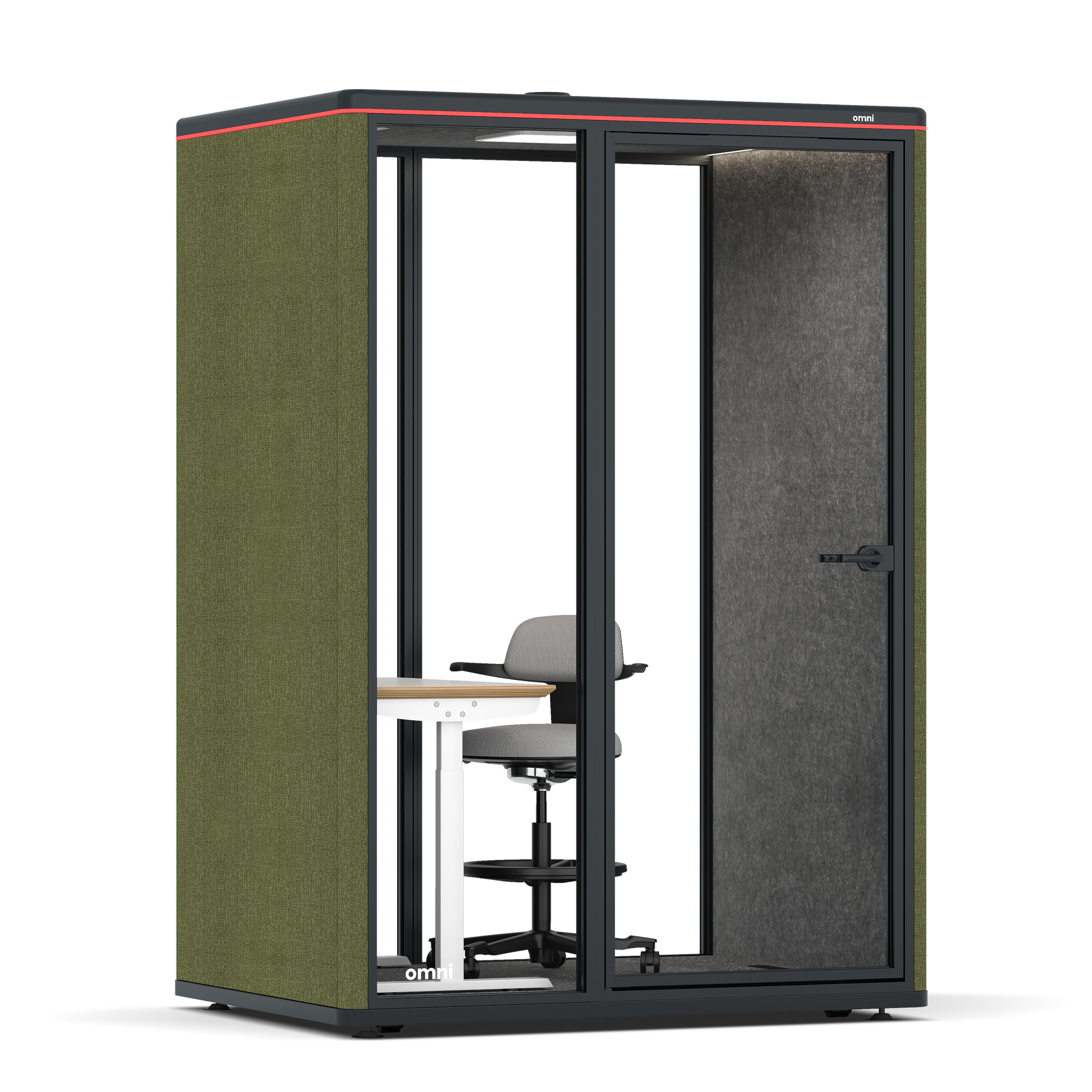 Omni TwoElectrical Adjustable Work Station + Stool / Gabriel Medley Meadow Green / #615f5d