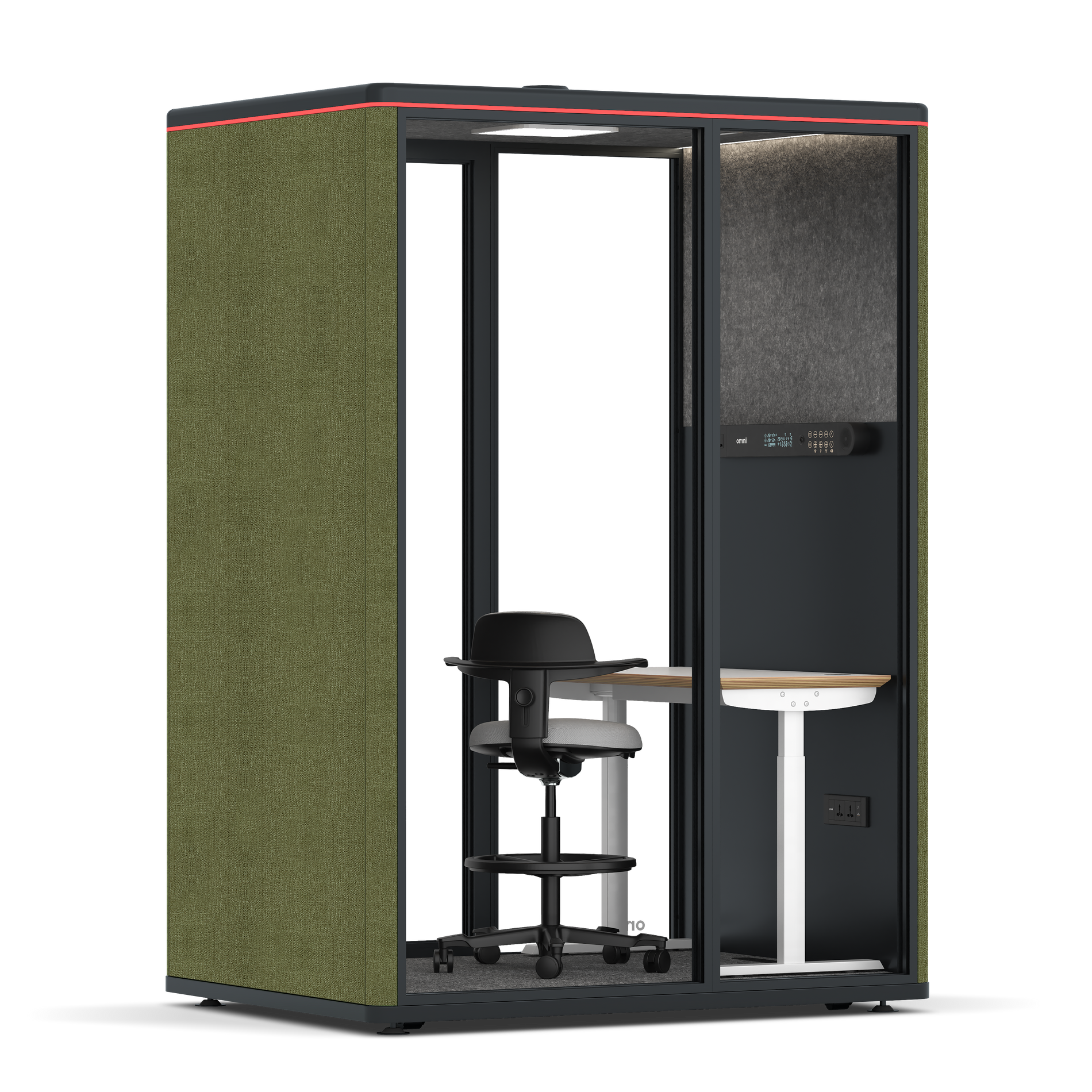 Omni TwoElectrical Adjustable Work Station + Stool / Gabriel Medley Meadow Green / #615f5d
