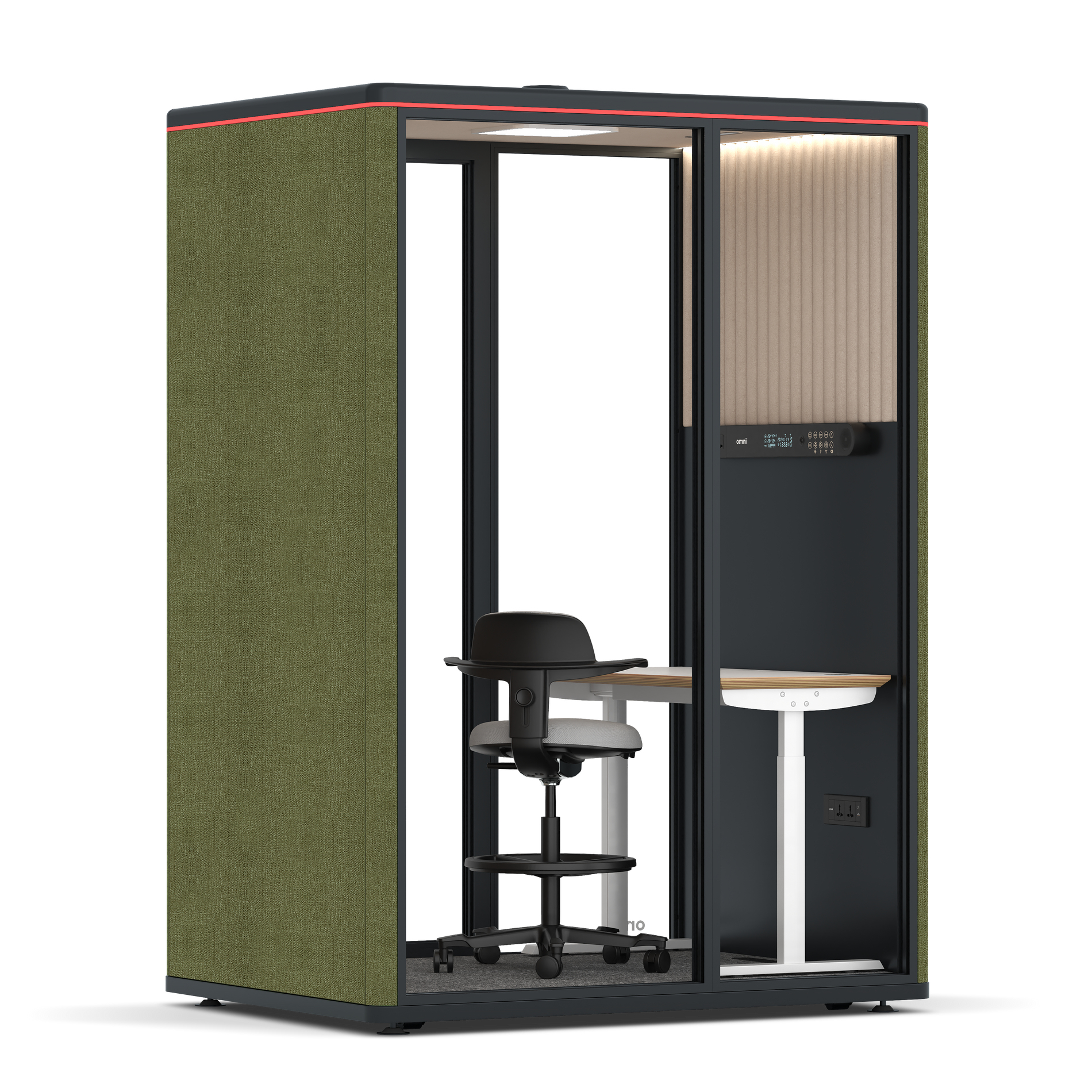 Omni TwoElectrical Adjustable Work Station + Stool / Gabriel Medley Meadow Green / #a18e7e