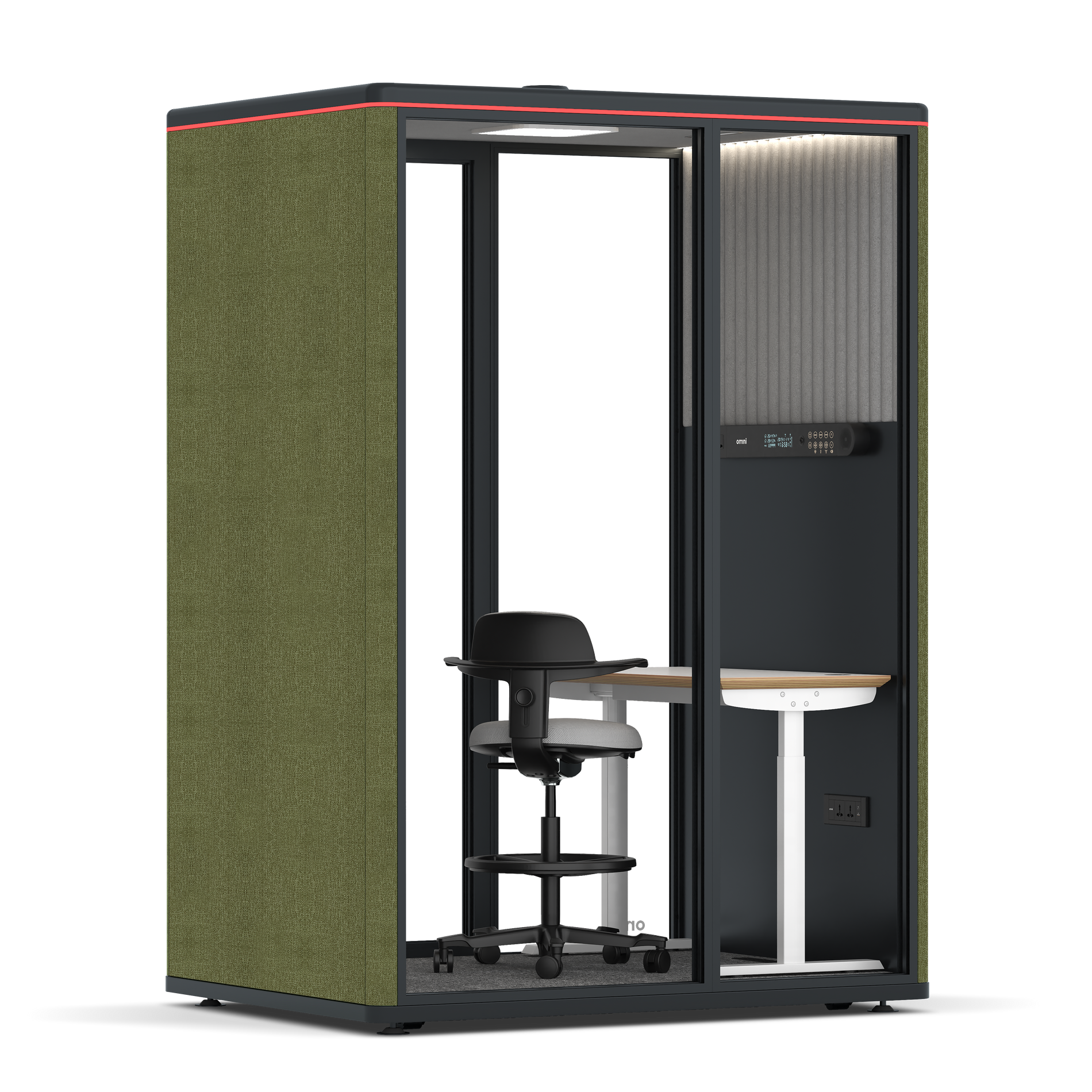Omni TwoElectrical Adjustable Work Station + Stool / Gabriel Medley Meadow Green / #6d6c69