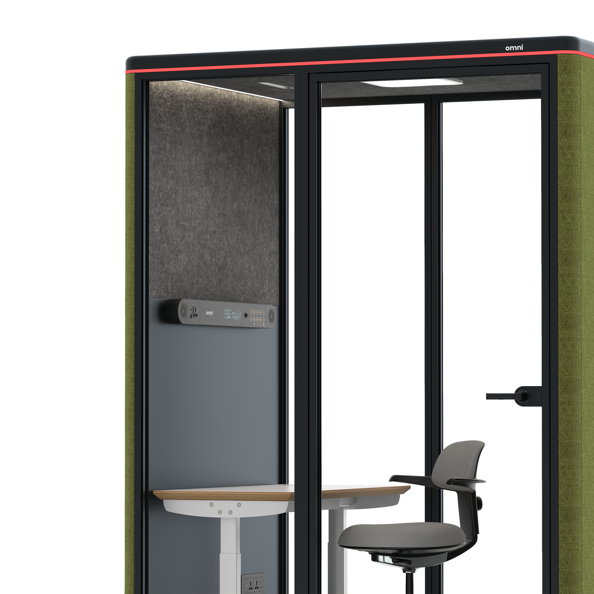 Omni TwoElectrical Adjustable Work Station + Stool / Gabriel Medley Meadow Green / #615f5d