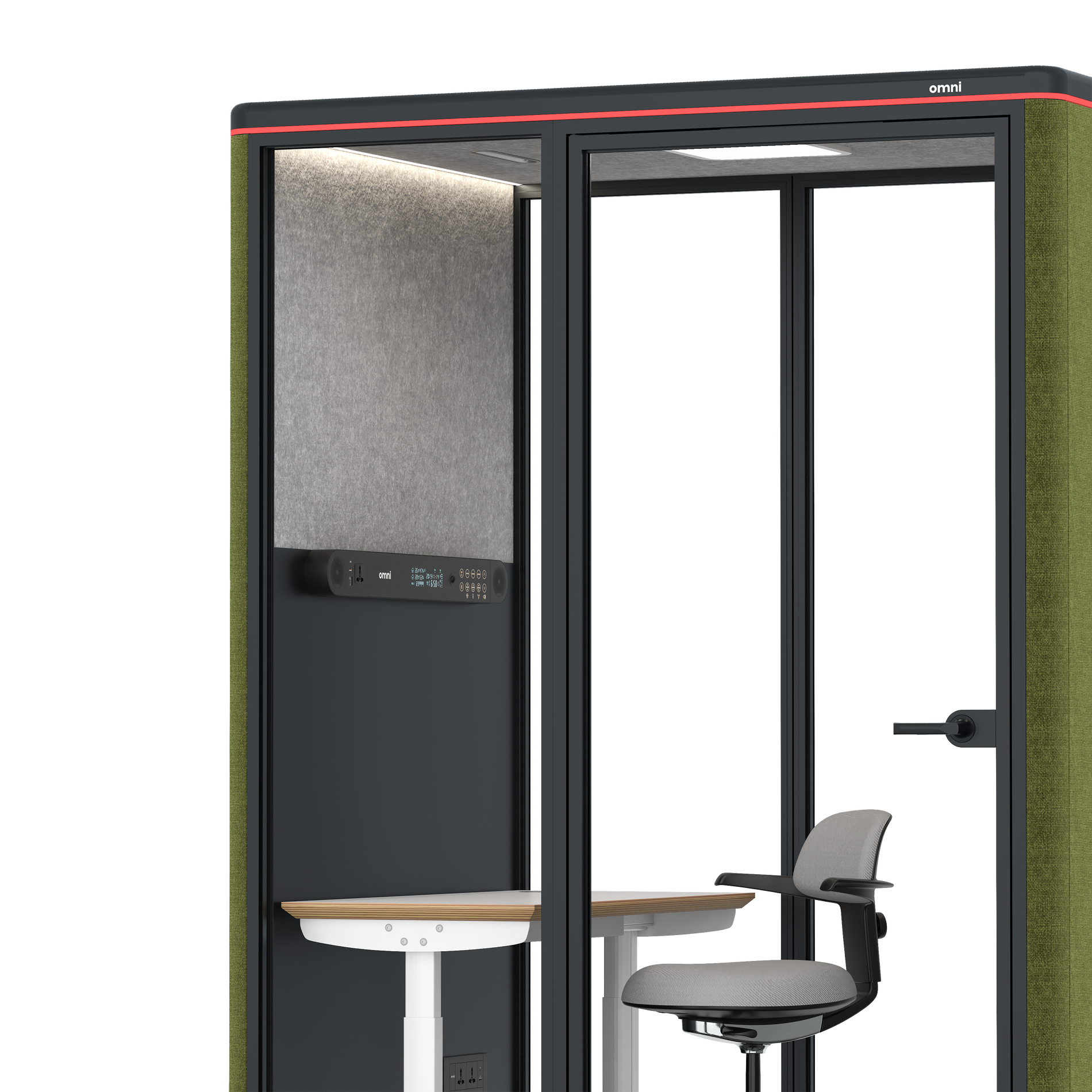 Omni TwoElectrical Adjustable Work Station + Stool / Gabriel Medley Meadow Green / #a49f98