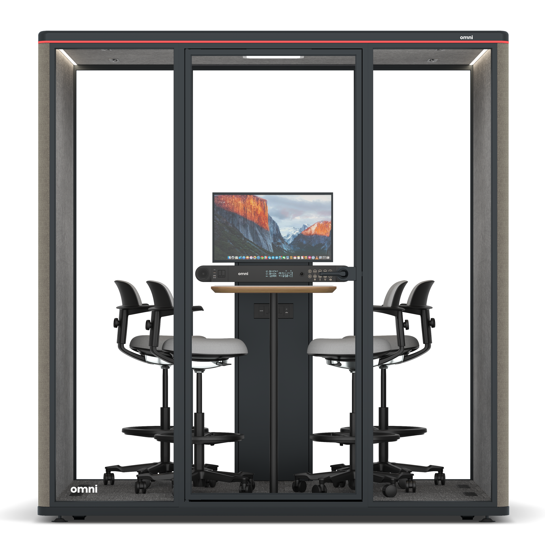 Omni FourCounter Meeting Table (+ Monitor Stand) / Gabriel Medley Ocean Pebble / #a49f98