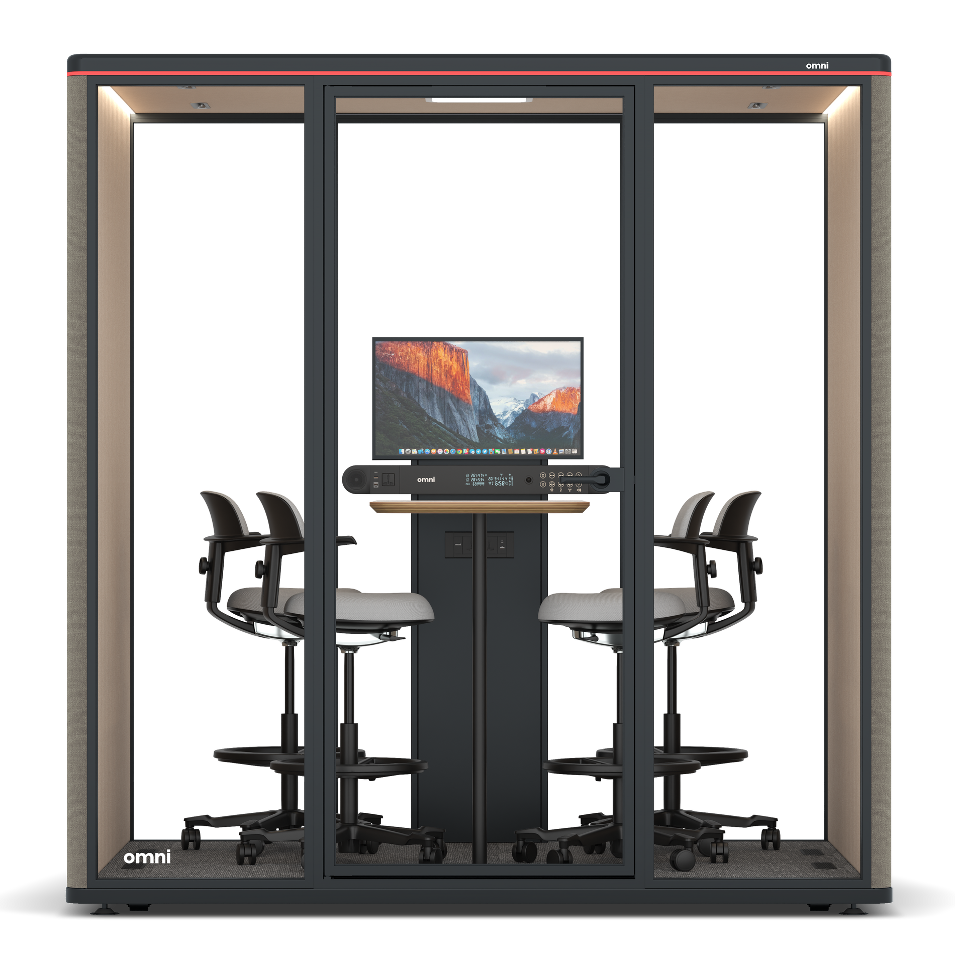 Omni FourCounter Meeting Table (+ Monitor Stand) / Gabriel Medley Ocean Pebble / #a18e7e