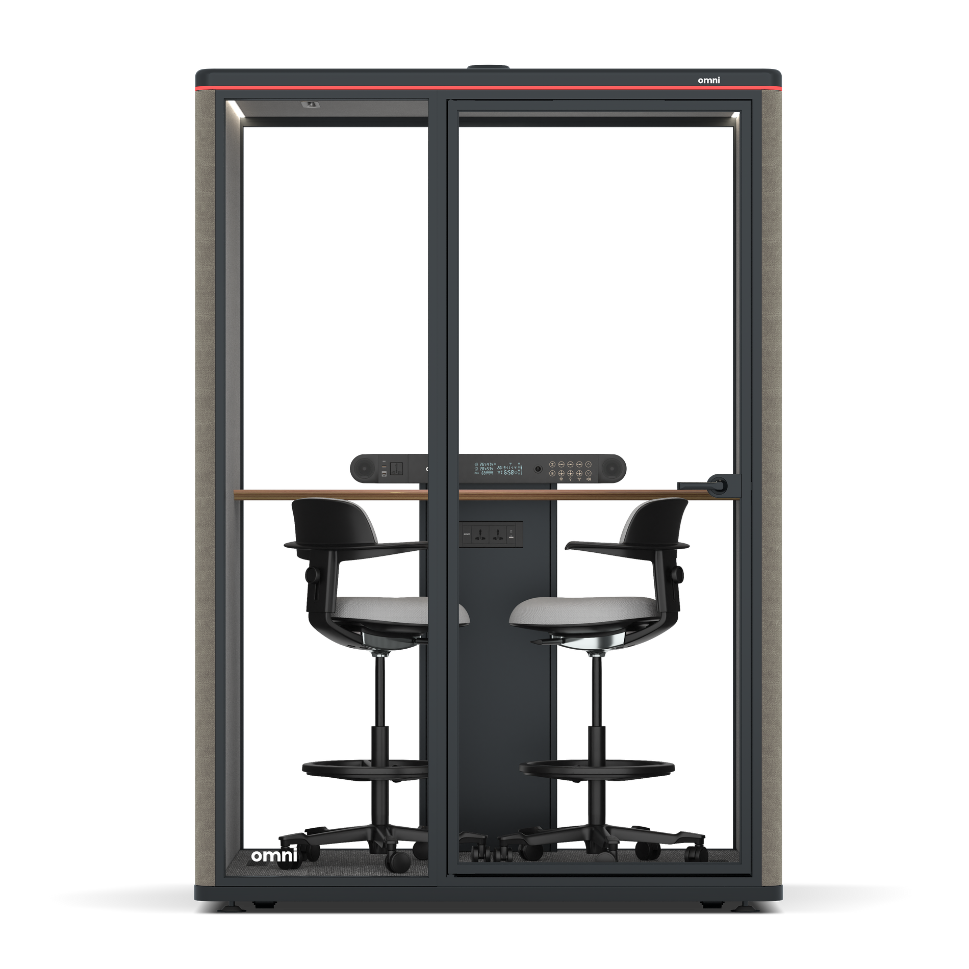 Omni TwoWorkstation + 2 stools / Gabriel Medley Ocean Pebble / #6d6c69