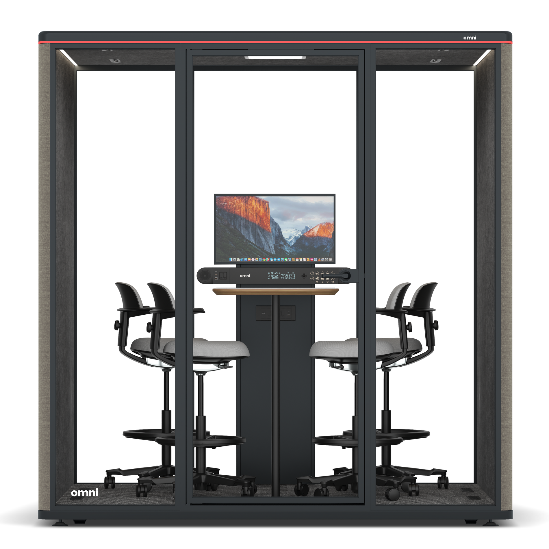 Omni FourCounter Meeting Table (+ Monitor Stand) / Gabriel Medley Ocean Pebble / #615f5d