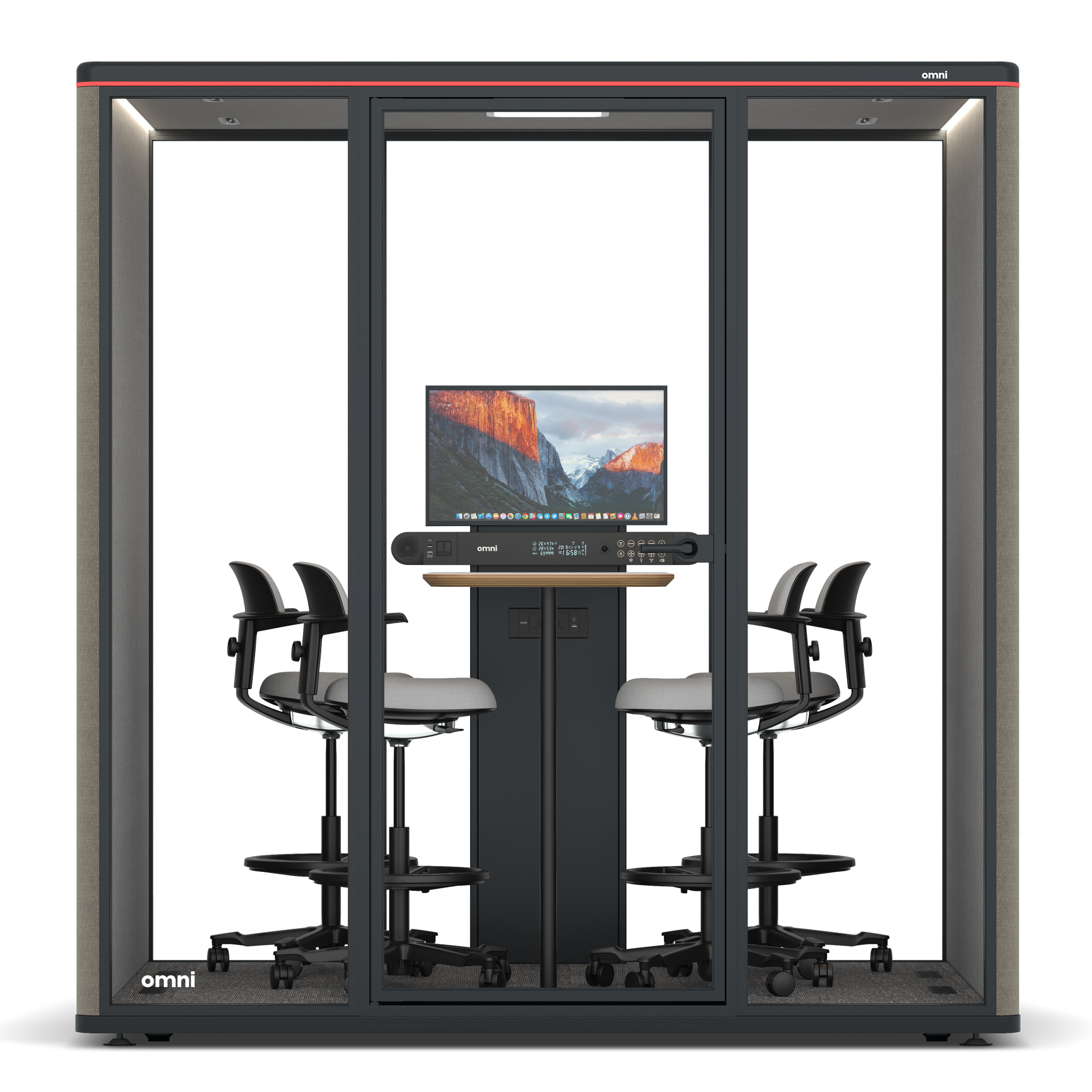 Omni FourCounter Meeting Table (+ Monitor Stand) / Gabriel Medley Ocean Pebble / #6d6c69