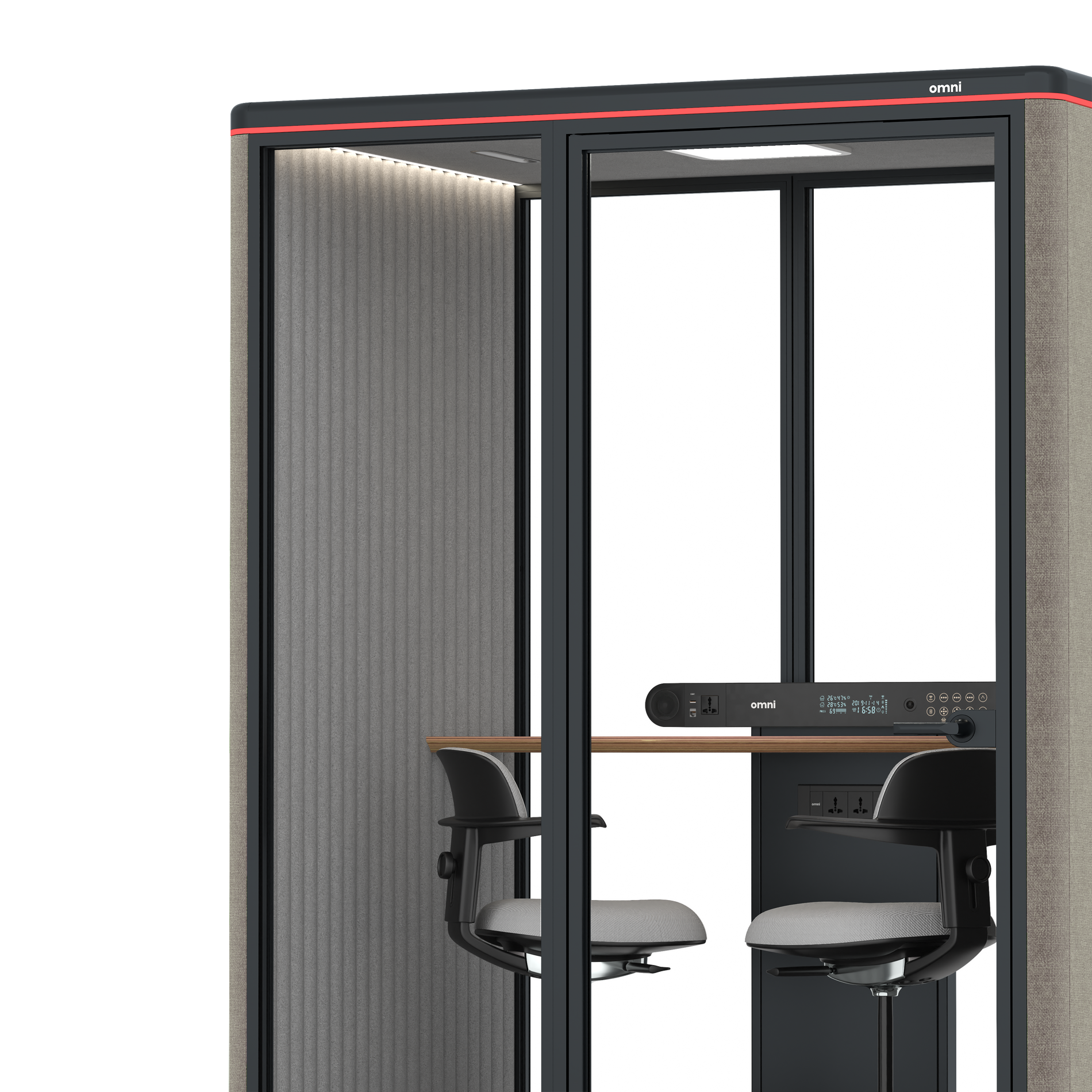 Omni TwoWorkstation + 2 stools / Gabriel Medley Ocean Pebble / #6d6c69