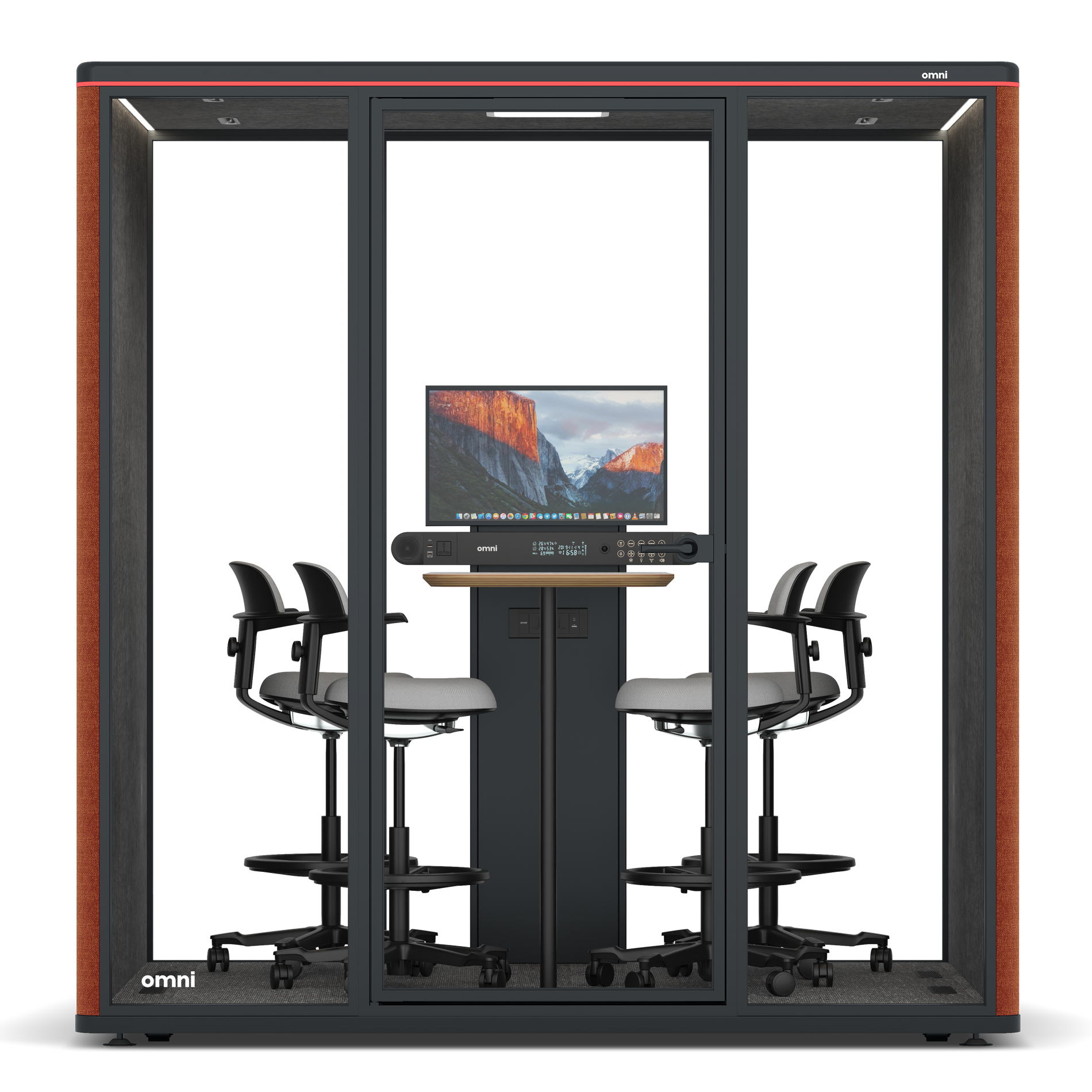 Omni FourCounter Meeting Table (+ Monitor Stand) / Bloody Orange / #615f5d