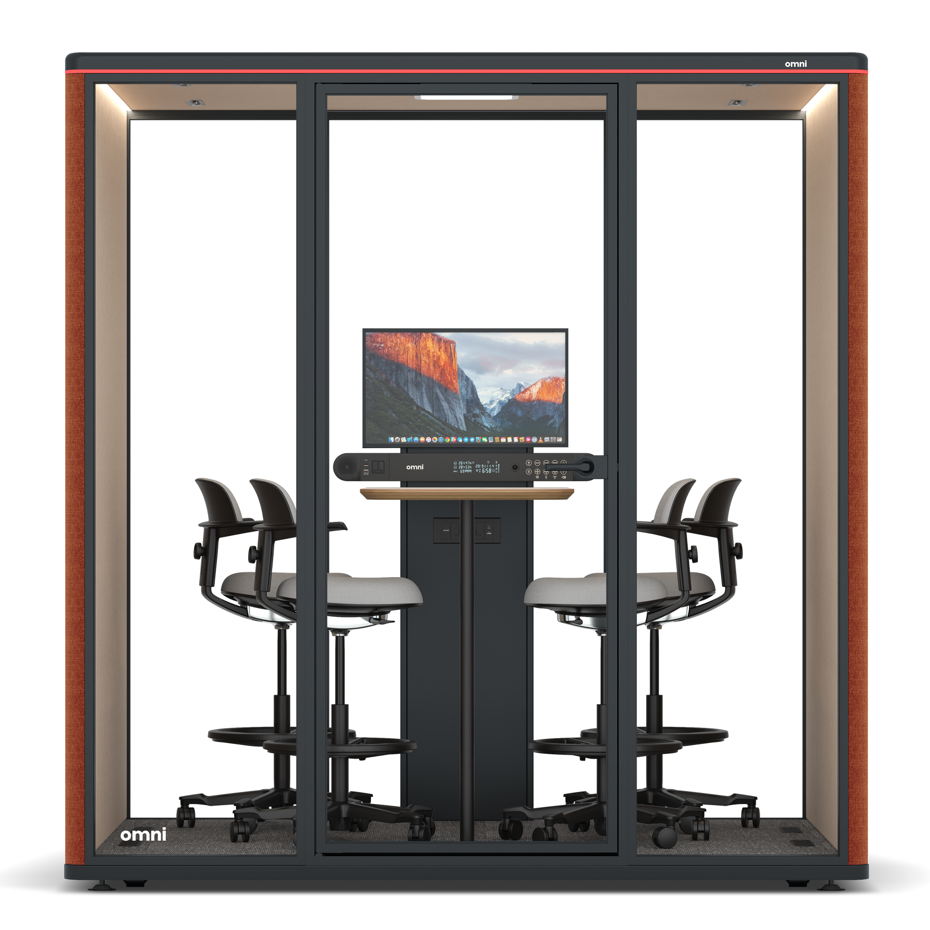 Omni FourCounter Meeting Table (+ Monitor Stand) / Bloody Orange / #a18e7e