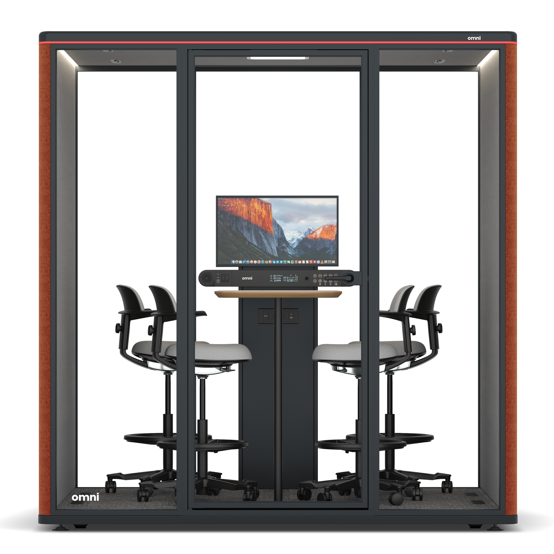 Omni FourCounter Meeting Table (+ Monitor Stand) / Bloody Orange / #6d6c69