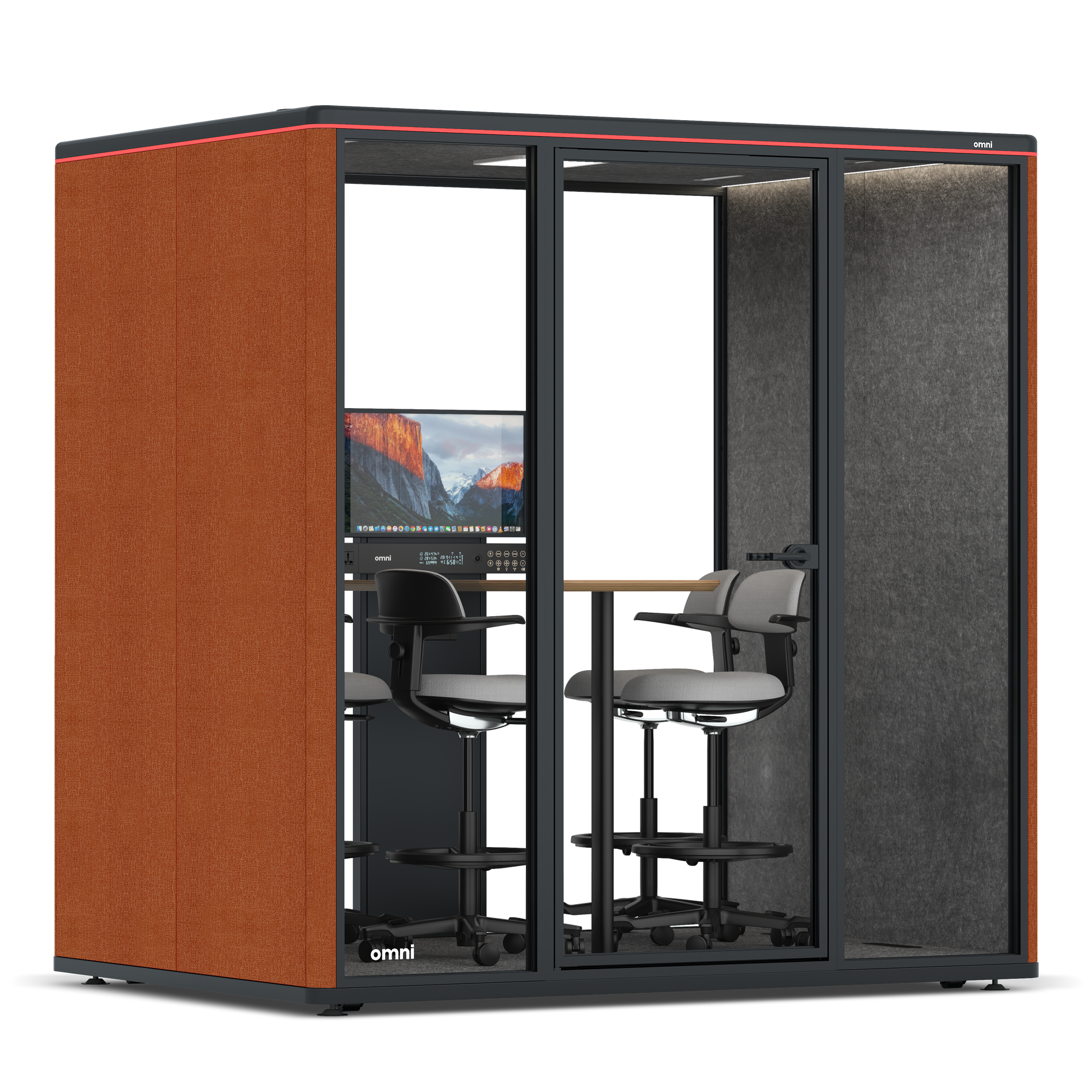 Omni FourCounter Meeting Table (+ Monitor Stand) / Bloody Orange / #615f5d