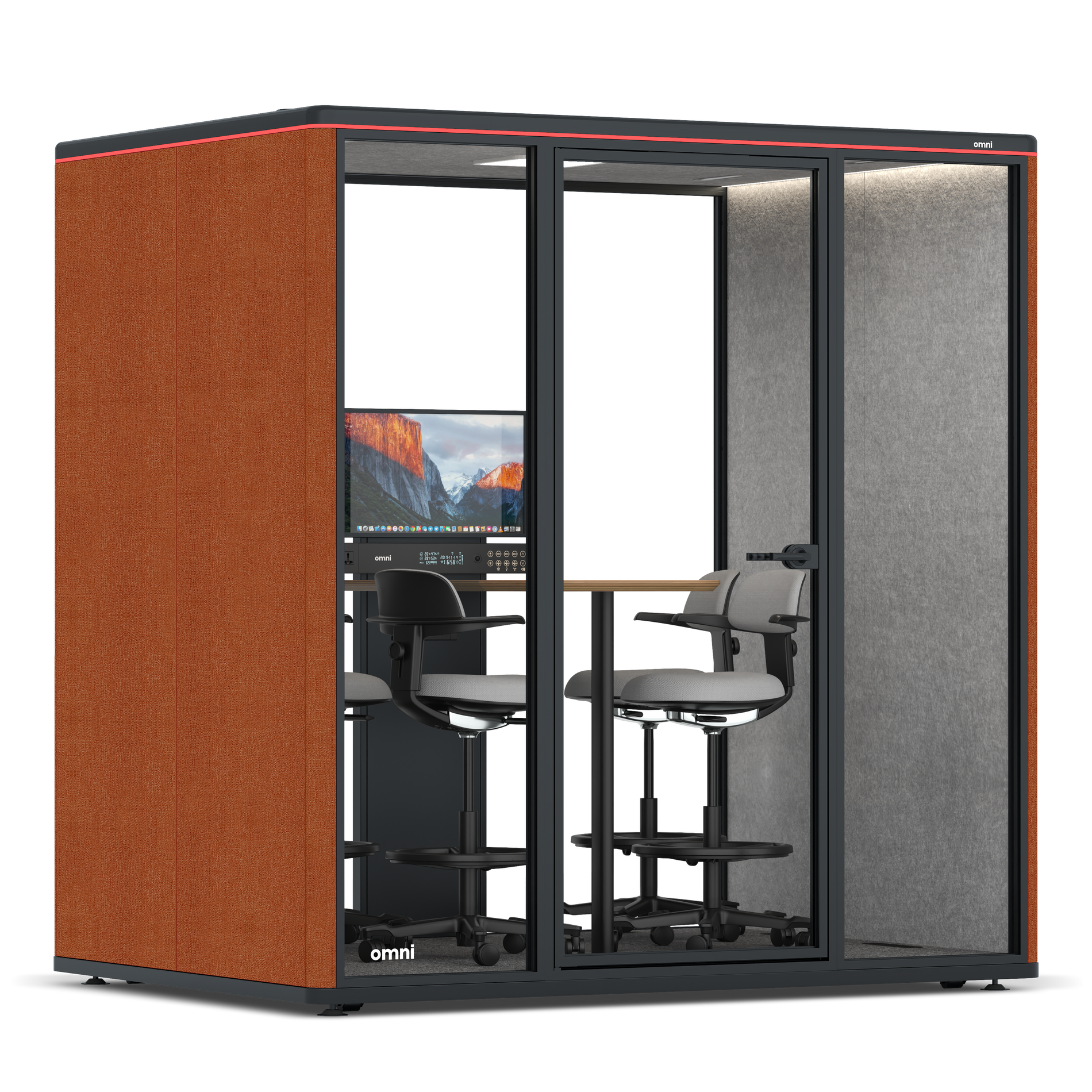 Omni FourCounter Meeting Table (+ Monitor Stand) / Bloody Orange / #a49f98