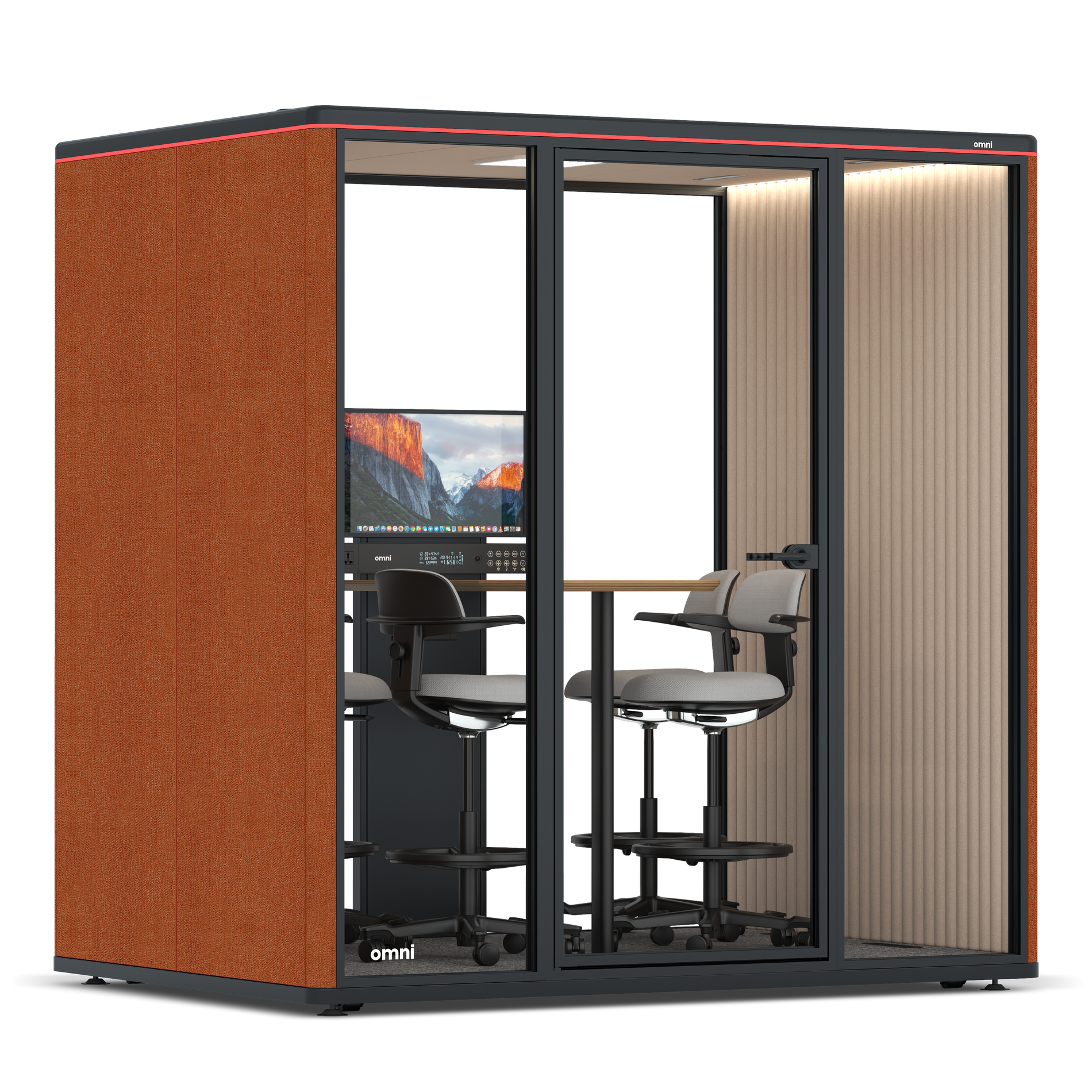Omni FourCounter Meeting Table (+ Monitor Stand) / Bloody Orange / #a18e7e
