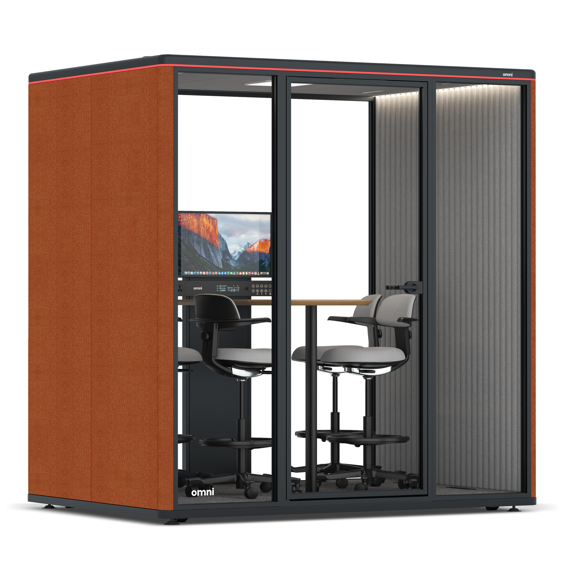 Omni FourCounter Meeting Table (+ Monitor Stand) / Bloody Orange / #6d6c69