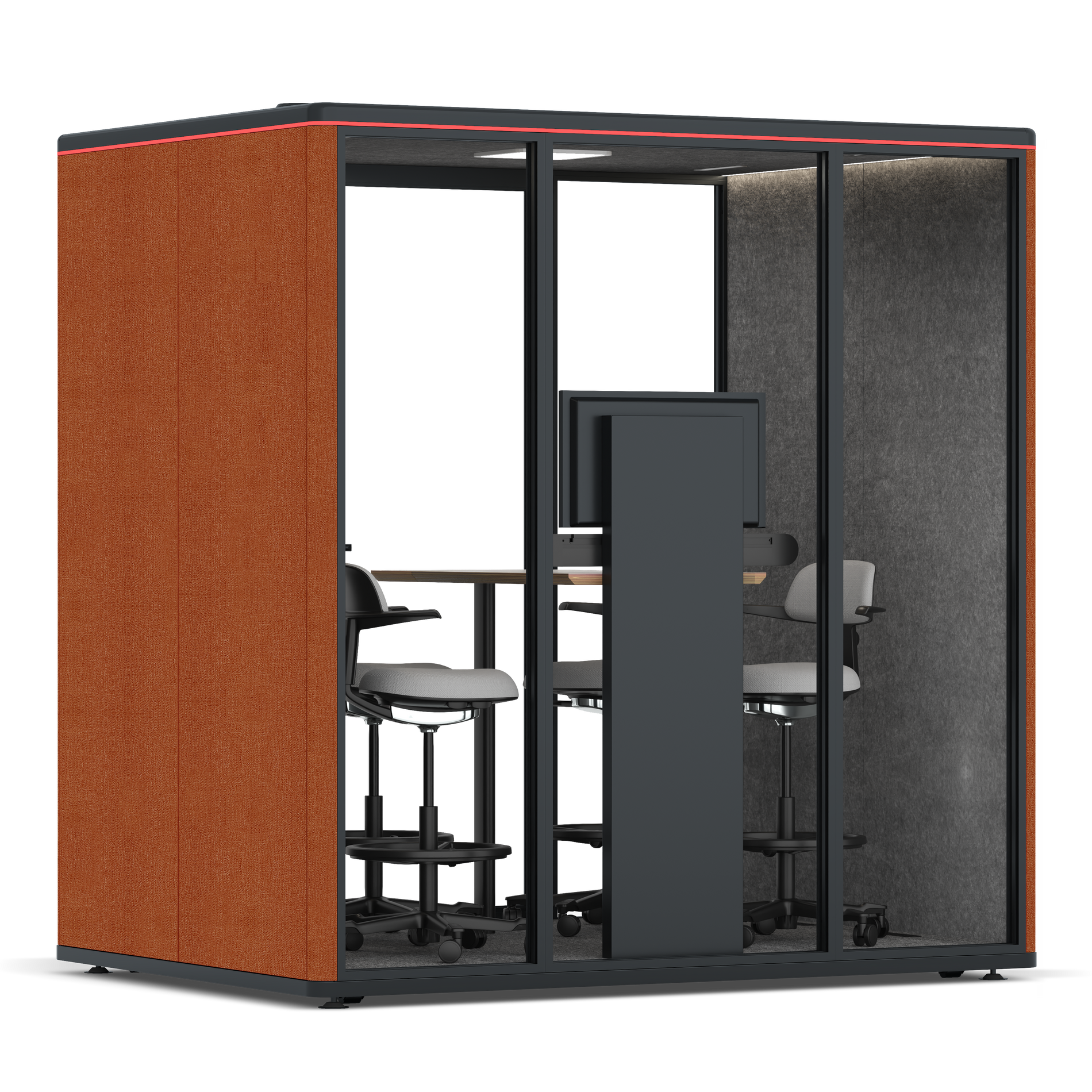 Omni FourCounter Meeting Table (+ Monitor Stand) / Bloody Orange / #615f5d
