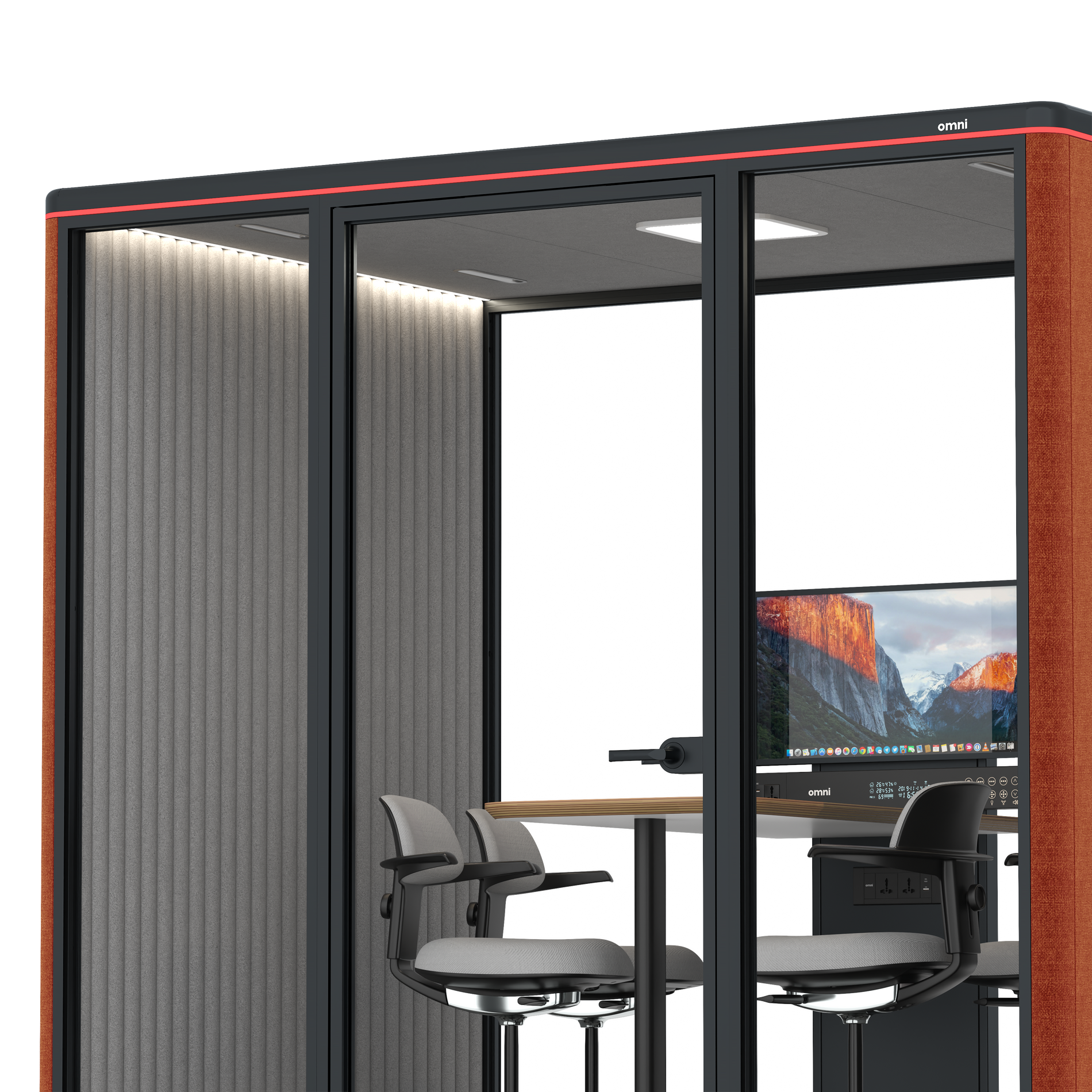 Omni FourCounter Meeting Table (+ Monitor Stand) / Bloody Orange / #6d6c69