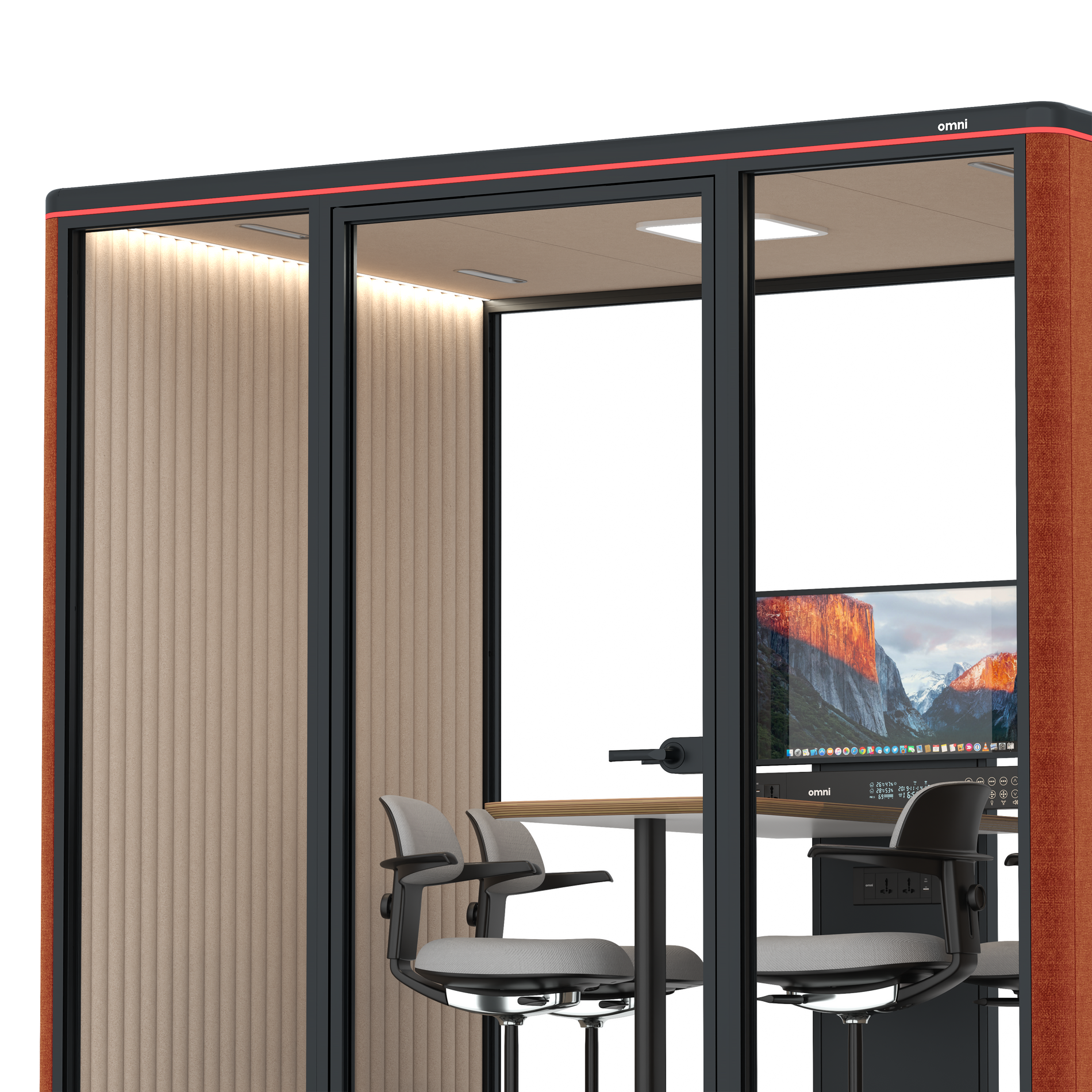 Omni FourCounter Meeting Table (+ Monitor Stand) / Bloody Orange / #a18e7e