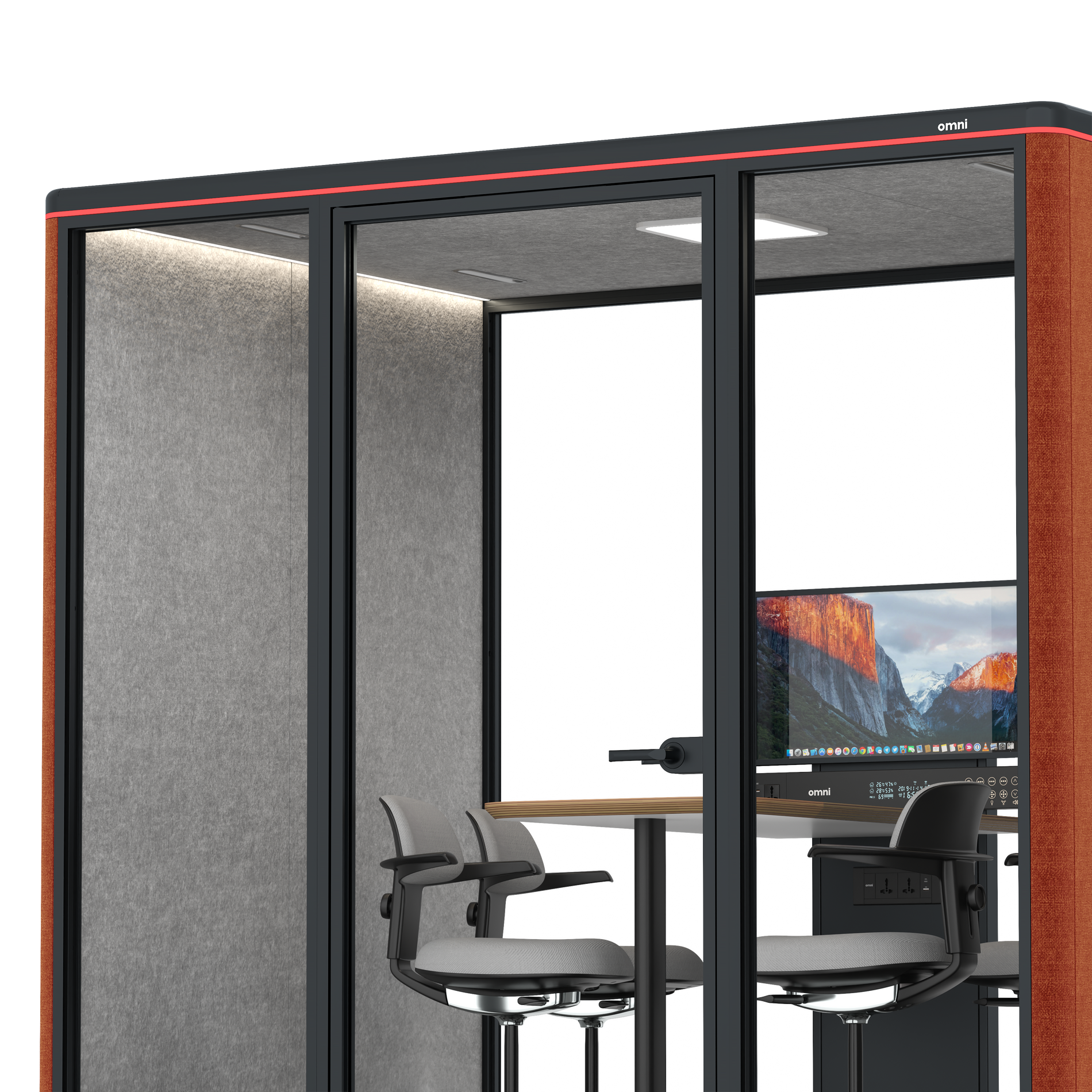 Omni FourCounter Meeting Table (+ Monitor Stand) / Bloody Orange / #a49f98