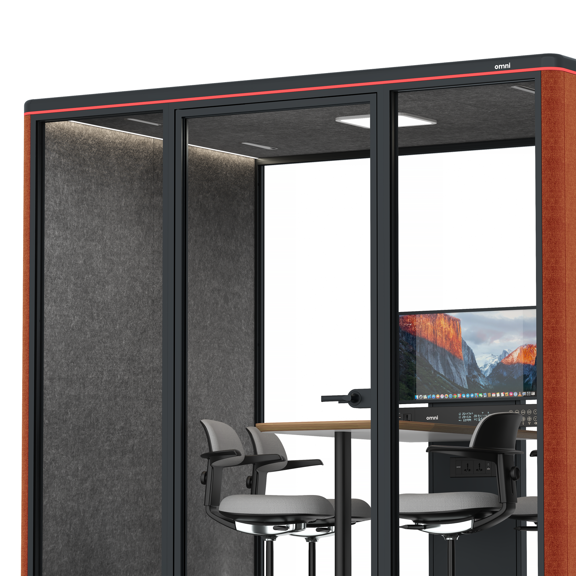Omni FourCounter Meeting Table (+ Monitor Stand) / Bloody Orange / #615f5d