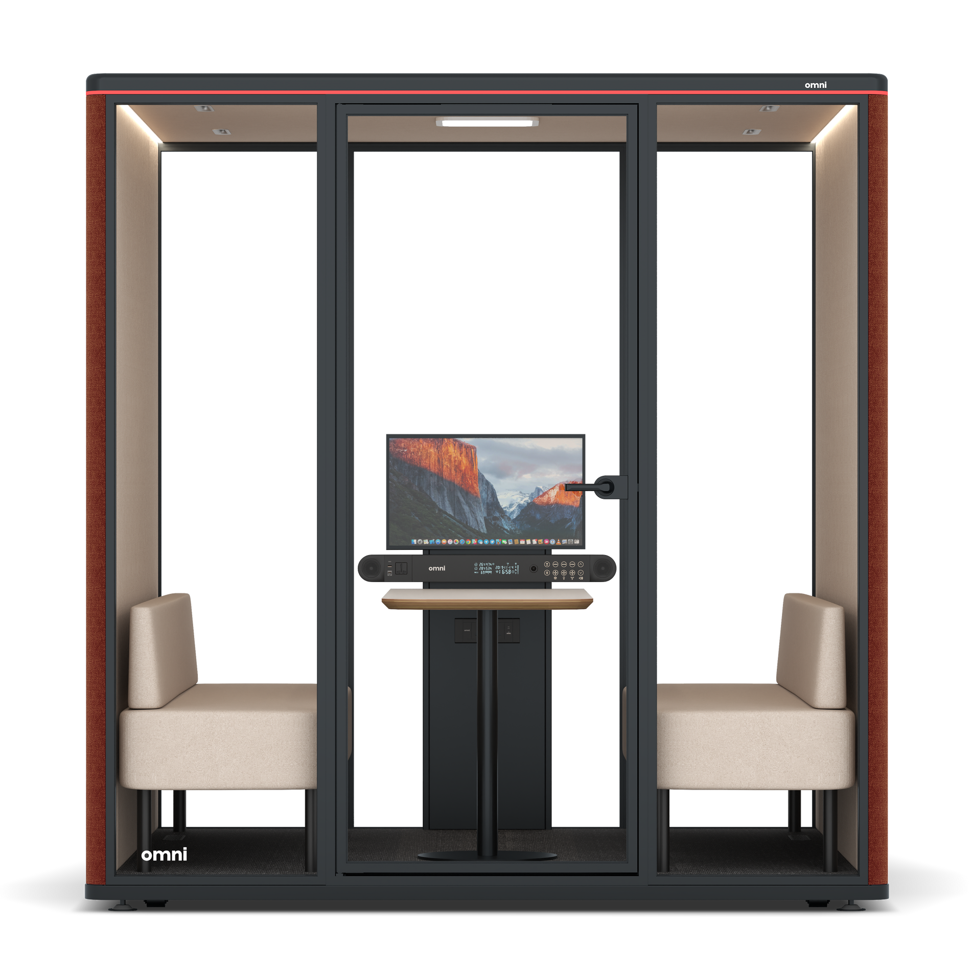 Omni SixSofa (+ Monitor Stand) / Gabriel Medley Deep Rouge / #a18e7e