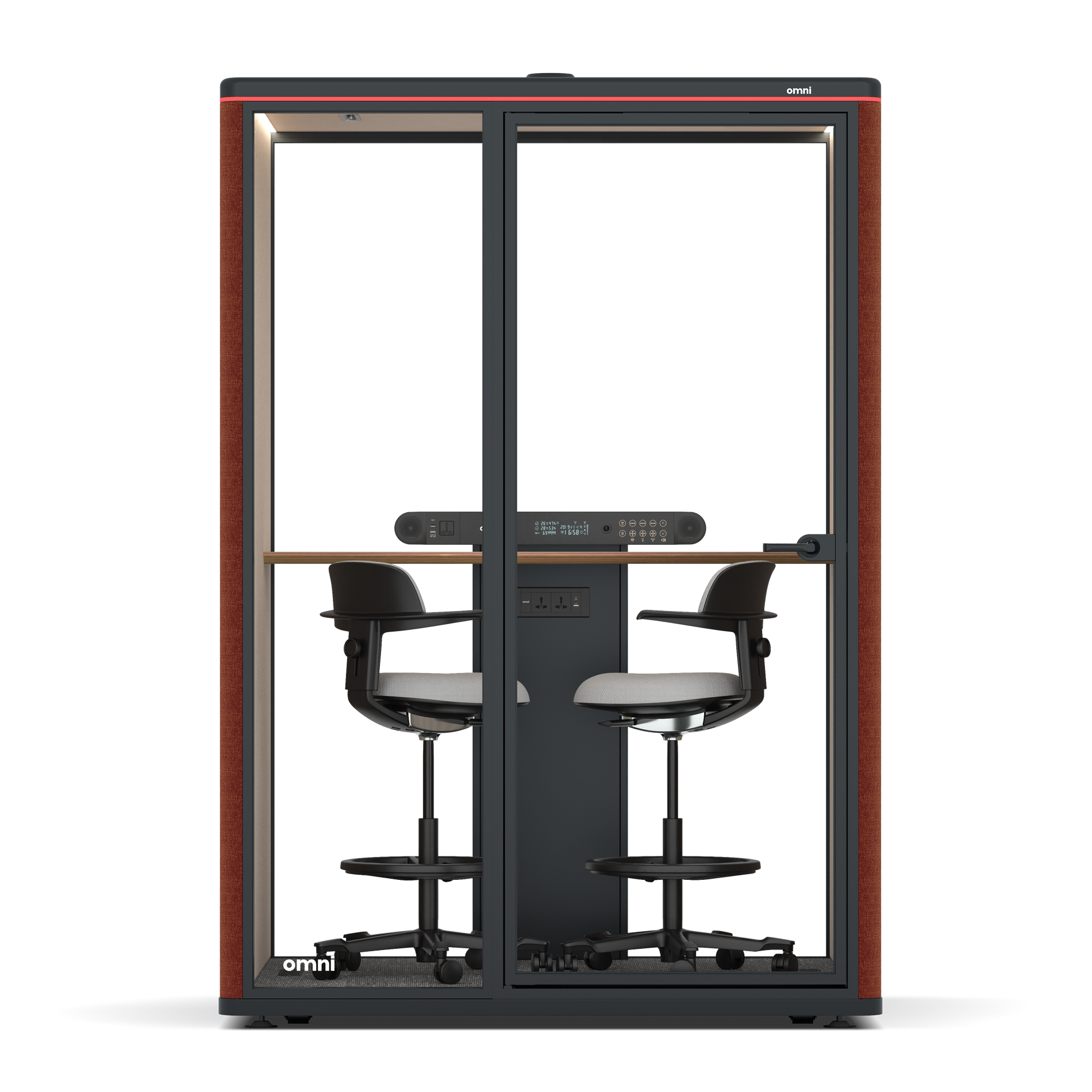 Omni TwoWorkstation + 2 stools / Gabriel Medley Deep Rouge / #a18e7e