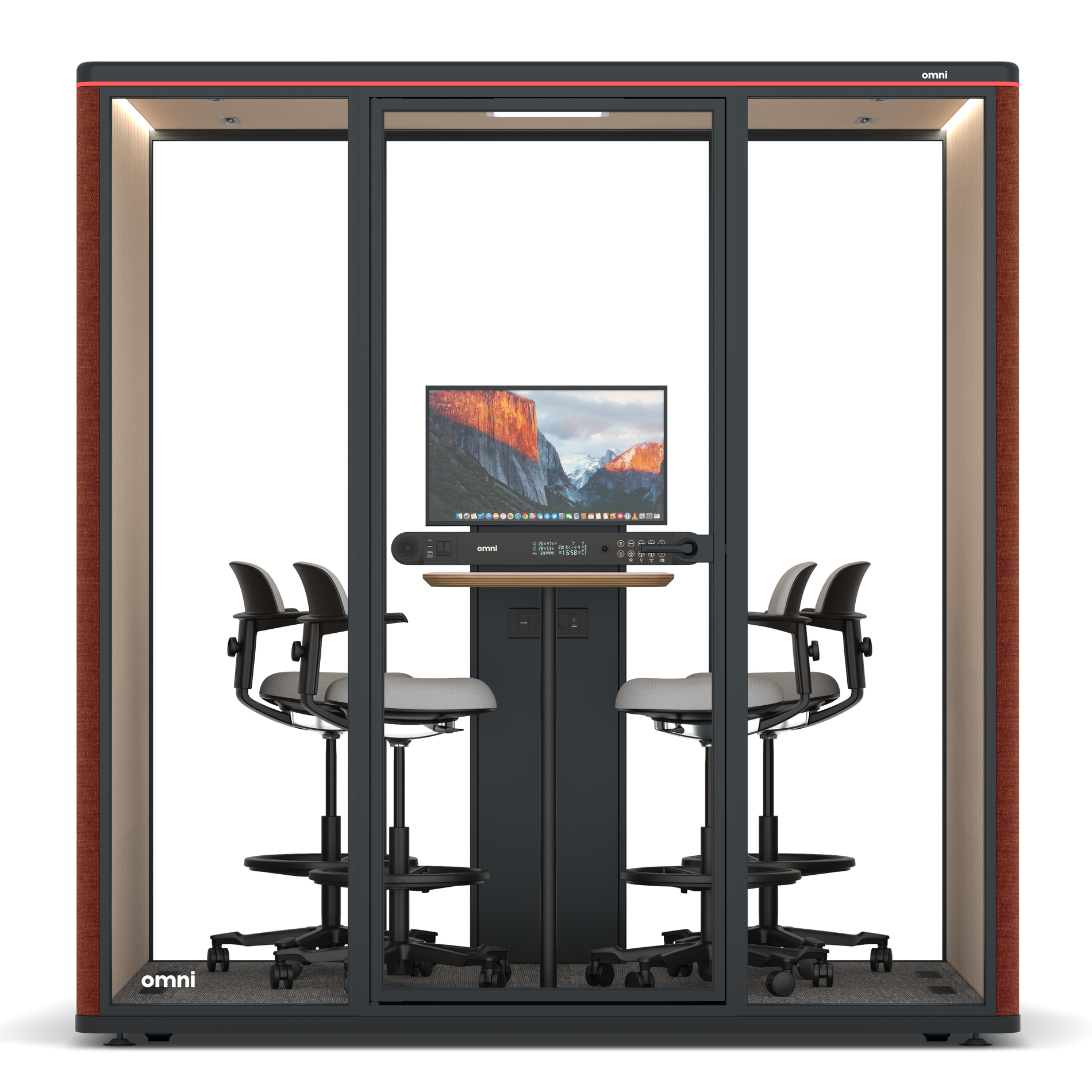 Omni FourCounter Meeting Table (+ Monitor Stand) / Gabriel Medley Deep Rouge / #a18e7e