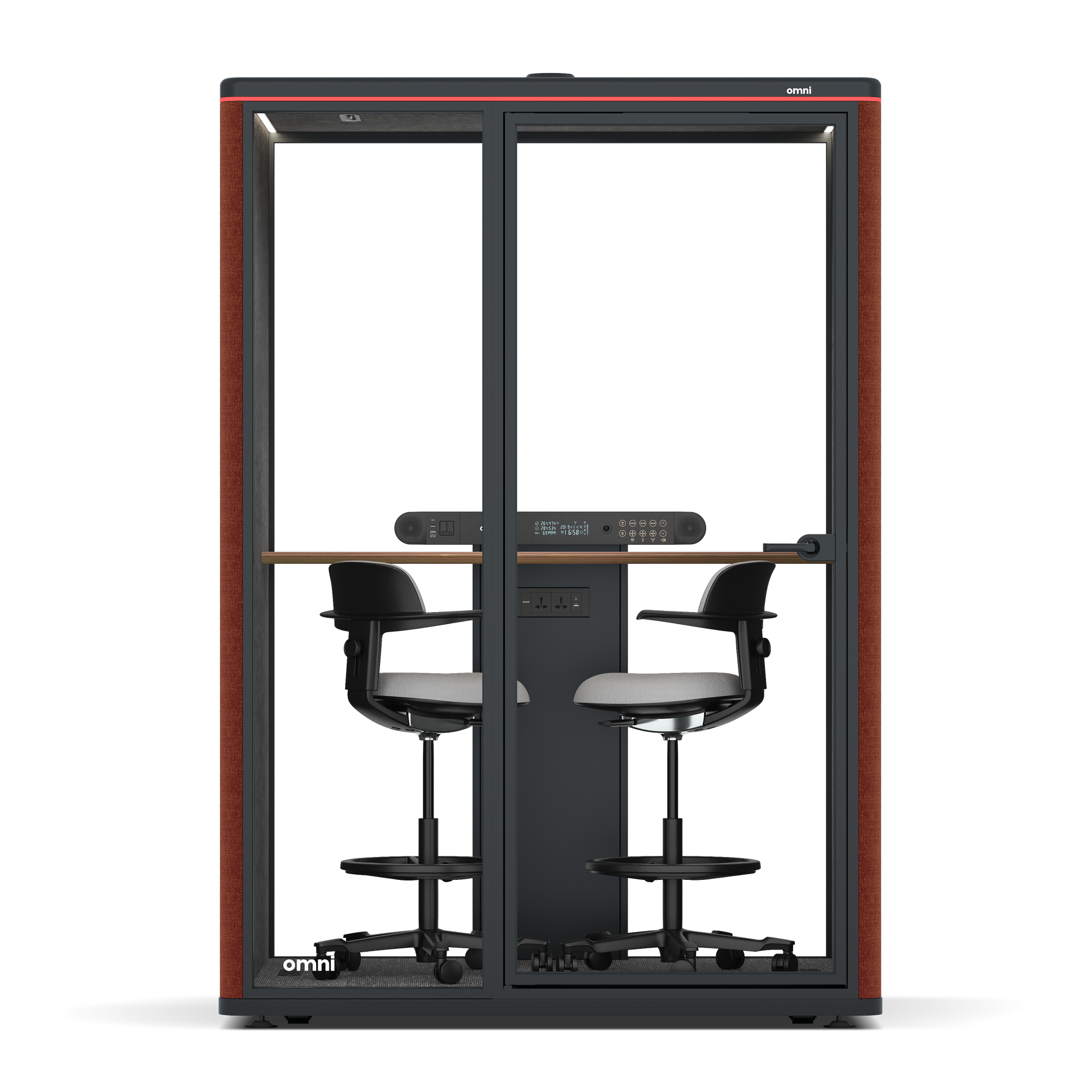 Omni TwoWorkstation + 2 stools / Gabriel Medley Deep Rouge / #615f5d