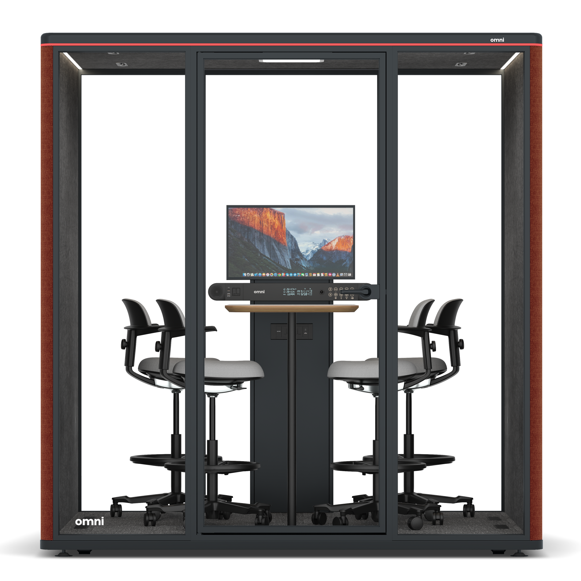 Omni FourCounter Meeting Table (+ Monitor Stand) / Gabriel Medley Deep Rouge / #615f5d