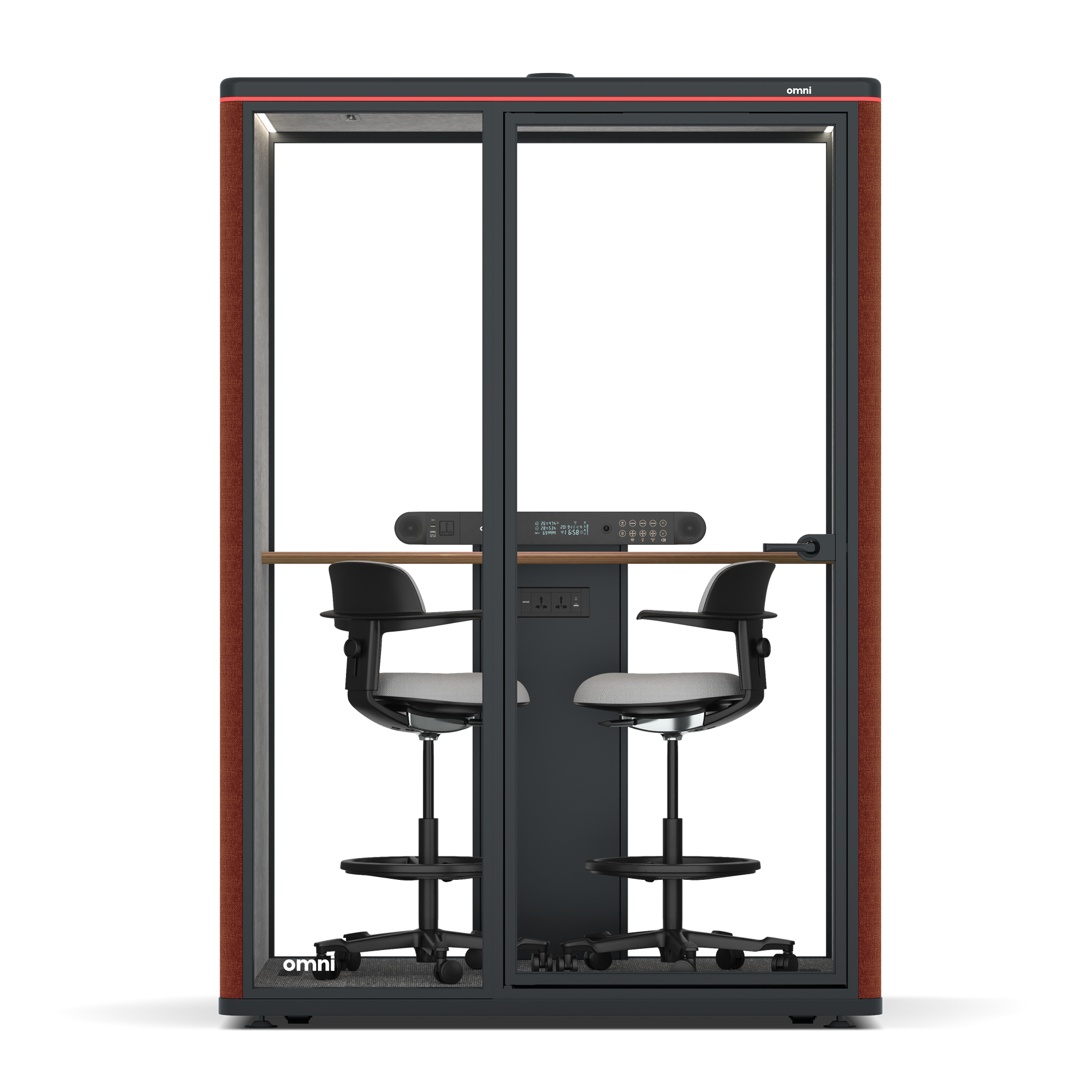 Omni TwoWorkstation + 2 stools / Gabriel Medley Deep Rouge / #a49f98