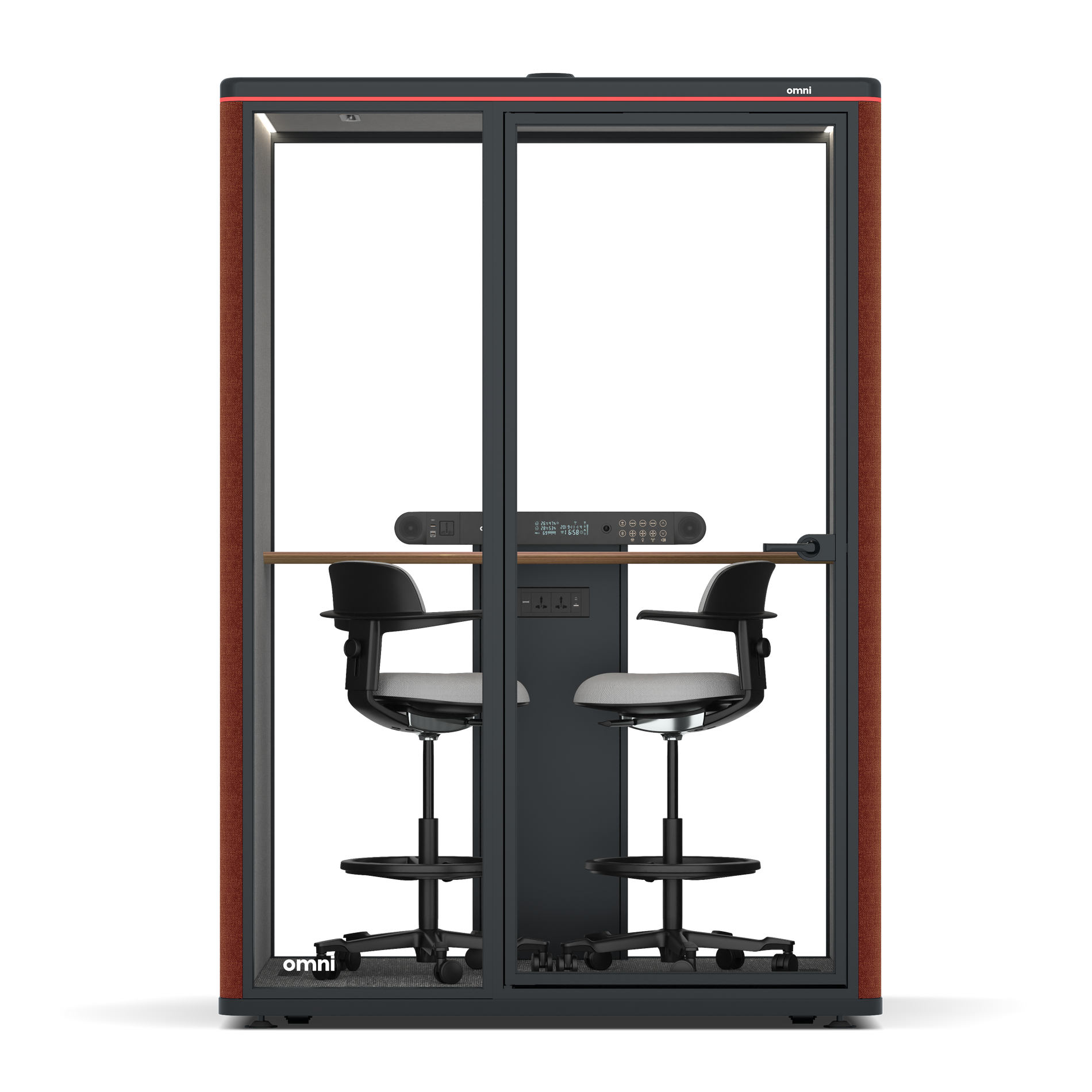 Omni TwoWorkstation + 2 stools / Gabriel Medley Deep Rouge / #6d6c69