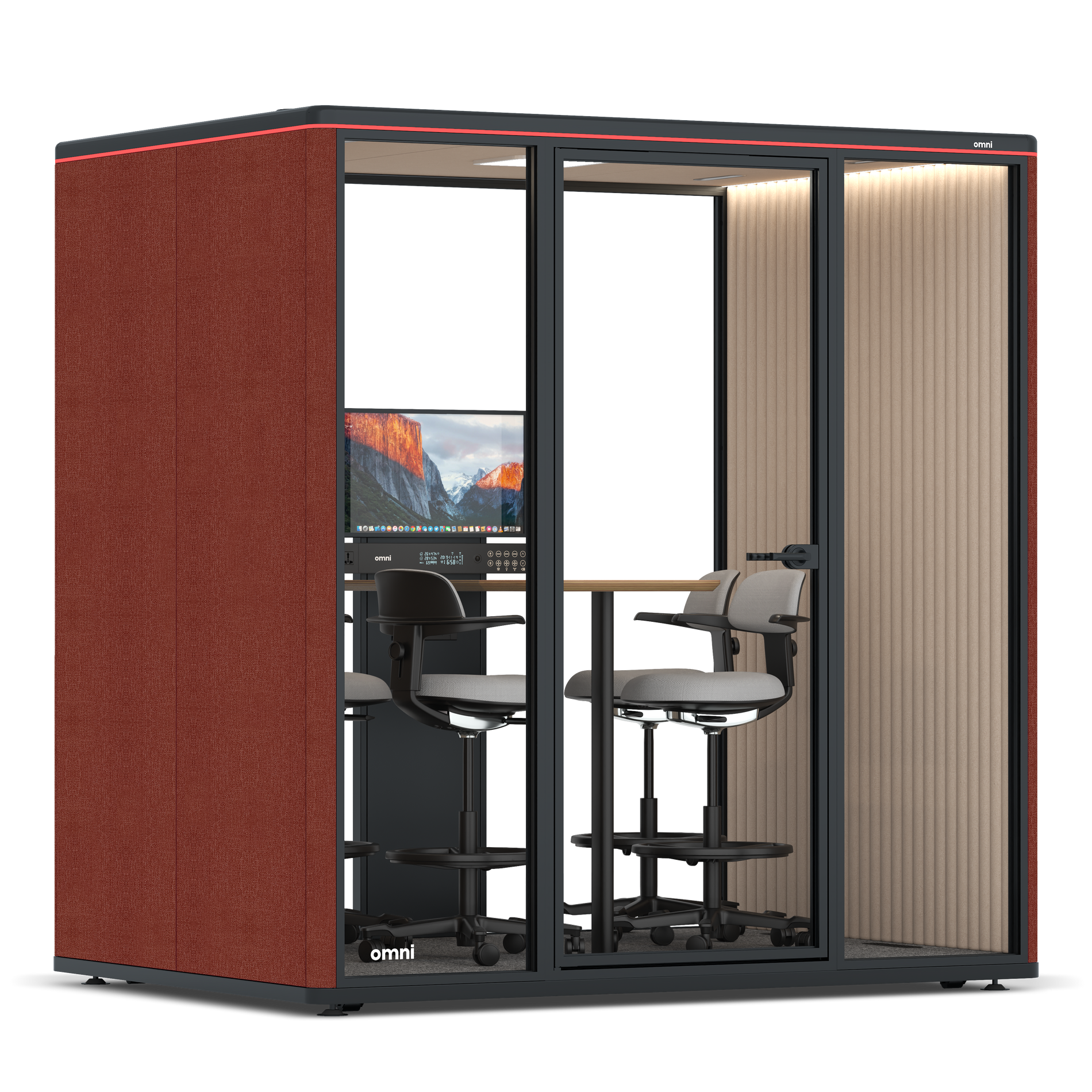 Omni FourCounter Meeting Table (+ Monitor Stand) / Gabriel Medley Deep Rouge / #a18e7e