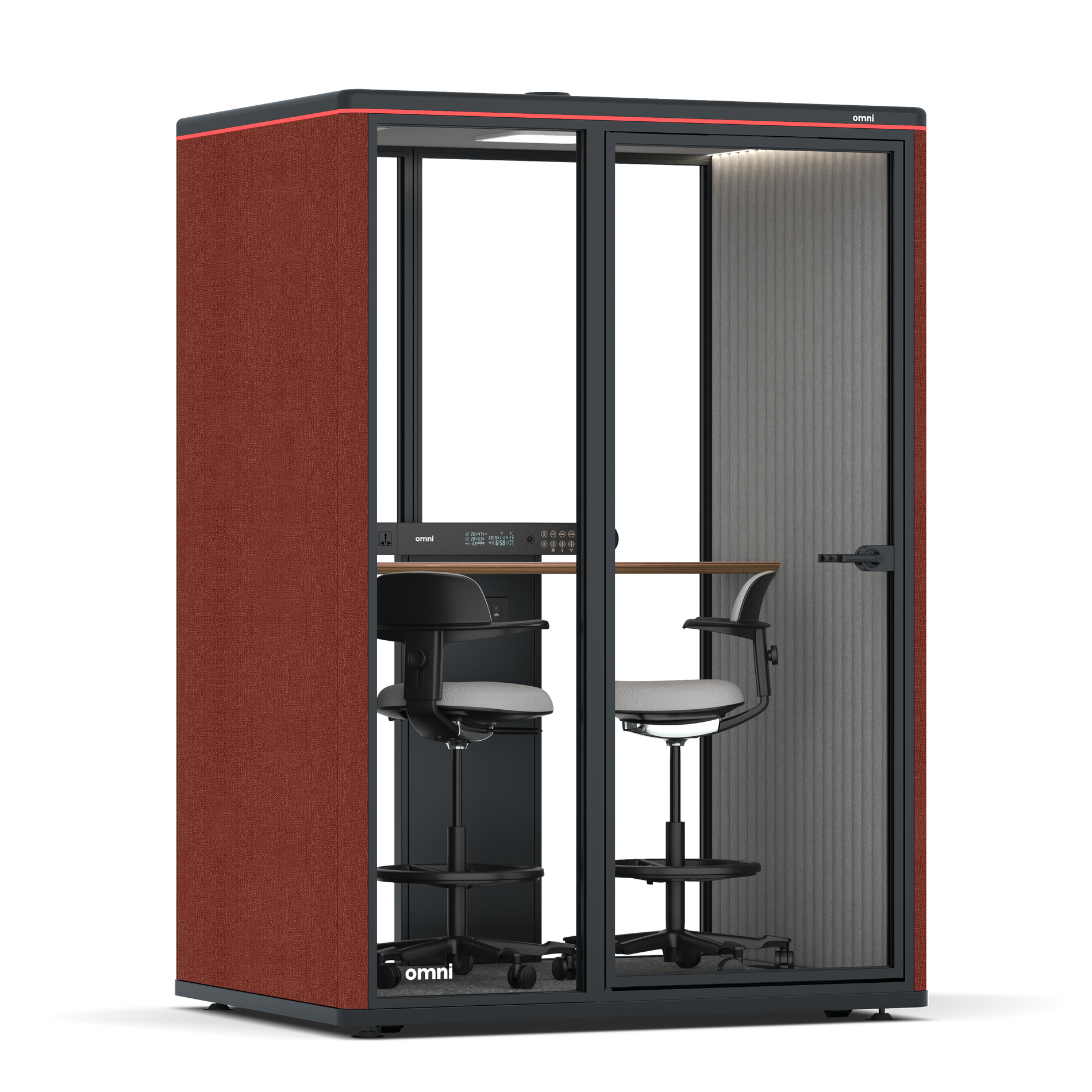 Omni TwoWorkstation + 2 stools / Gabriel Medley Deep Rouge / #6d6c69