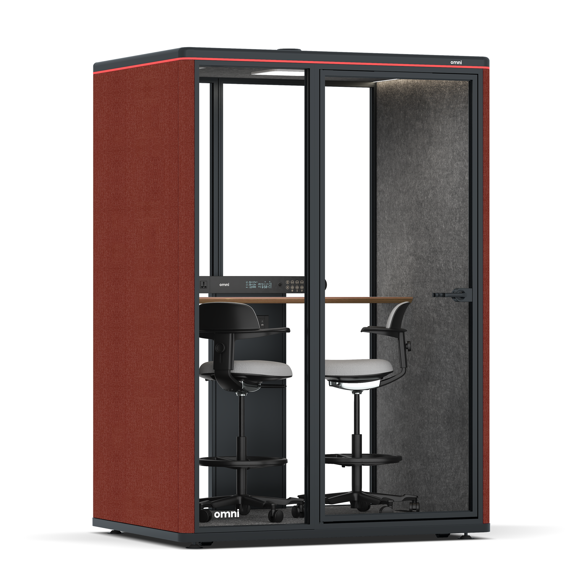 Omni TwoWorkstation + 2 stools / Gabriel Medley Deep Rouge / #615f5d