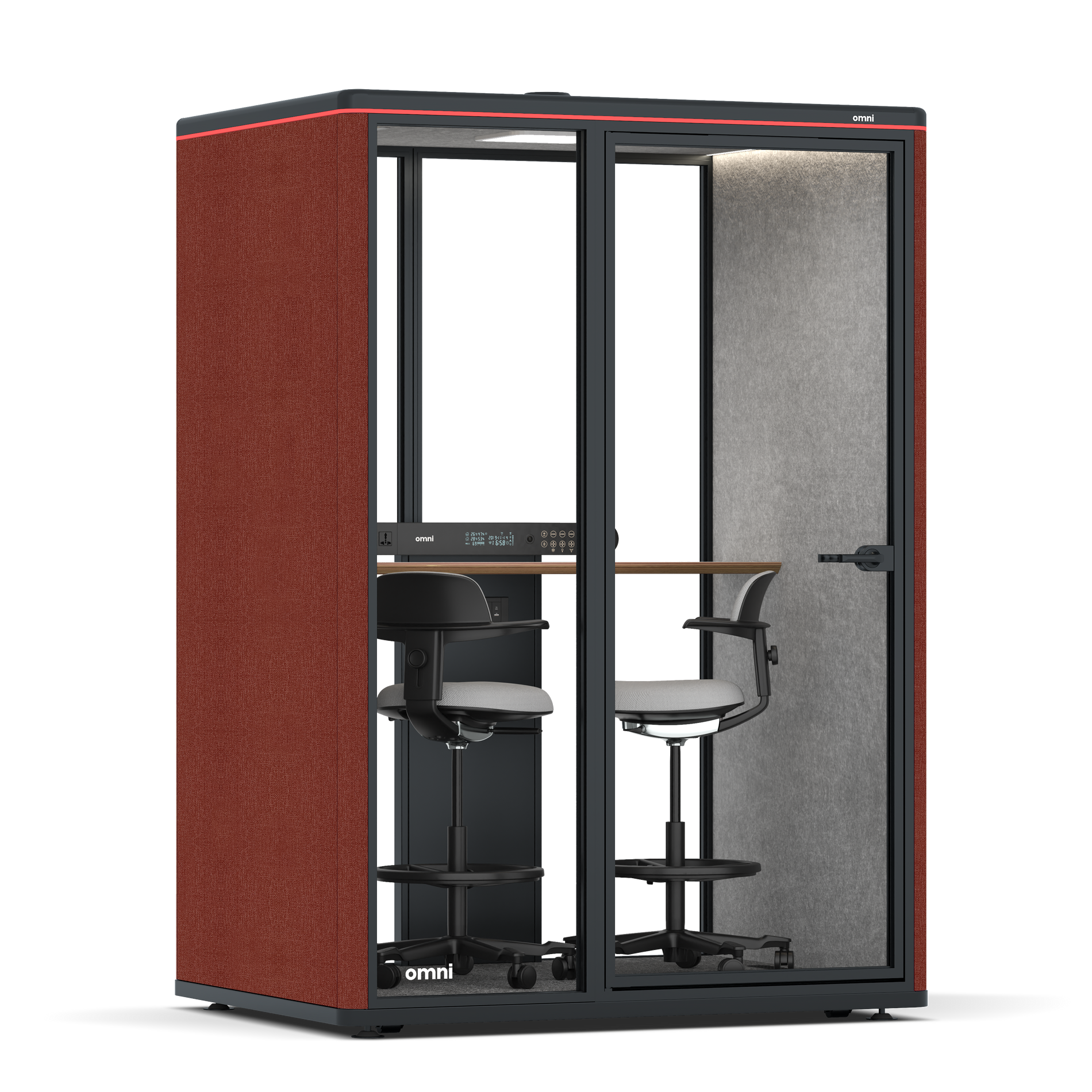 Omni TwoWorkstation + 2 stools / Gabriel Medley Deep Rouge / #a49f98