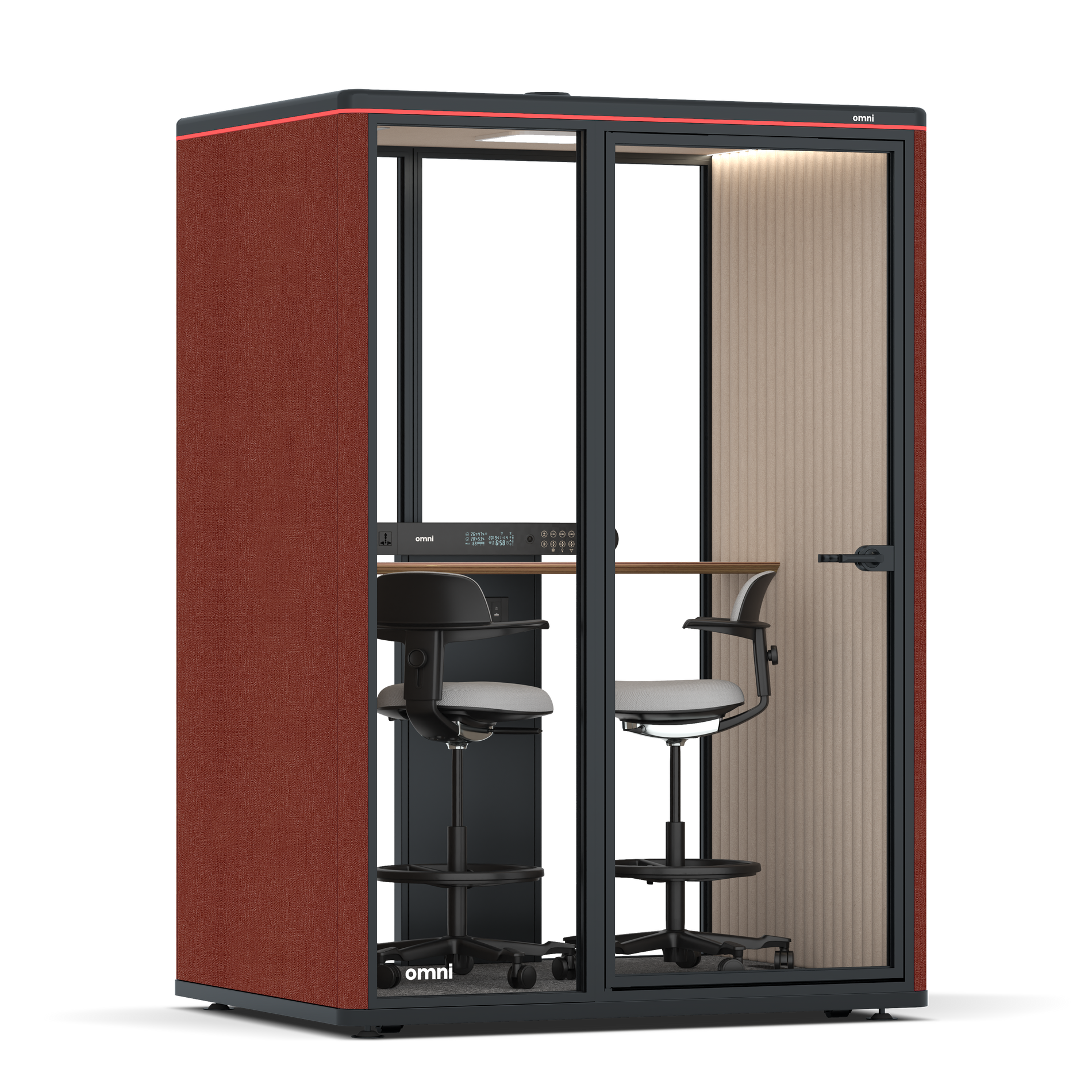 Omni TwoWorkstation + 2 stools / Gabriel Medley Deep Rouge / #a18e7e