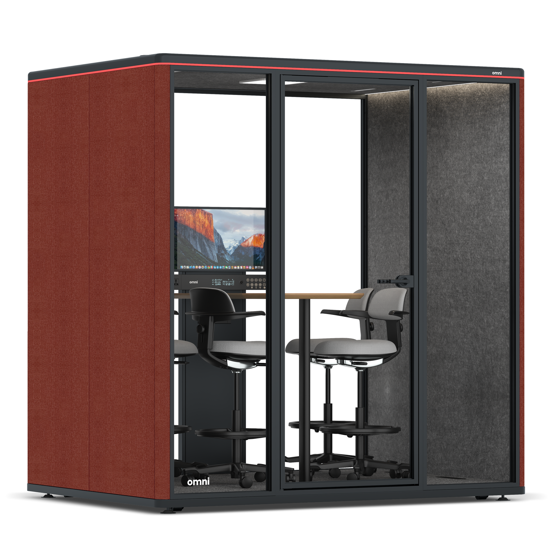 Omni FourCounter Meeting Table (+ Monitor Stand) / Gabriel Medley Deep Rouge / #615f5d