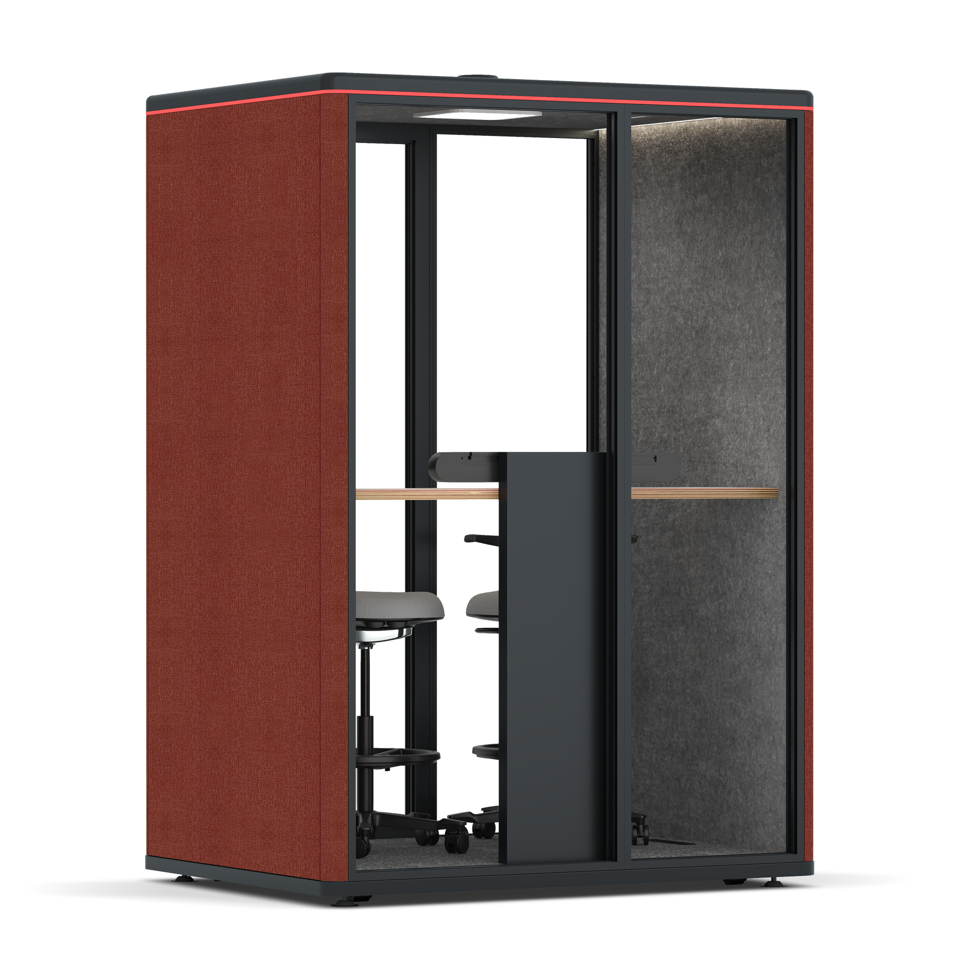 Omni TwoWorkstation + 2 stools / Gabriel Medley Deep Rouge / #615f5d