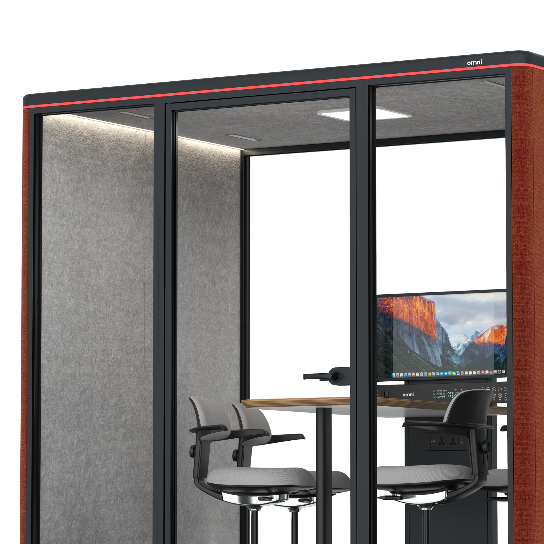 Omni FourCounter Meeting Table (+ Monitor Stand) / Gabriel Medley Deep Rouge / #a49f98