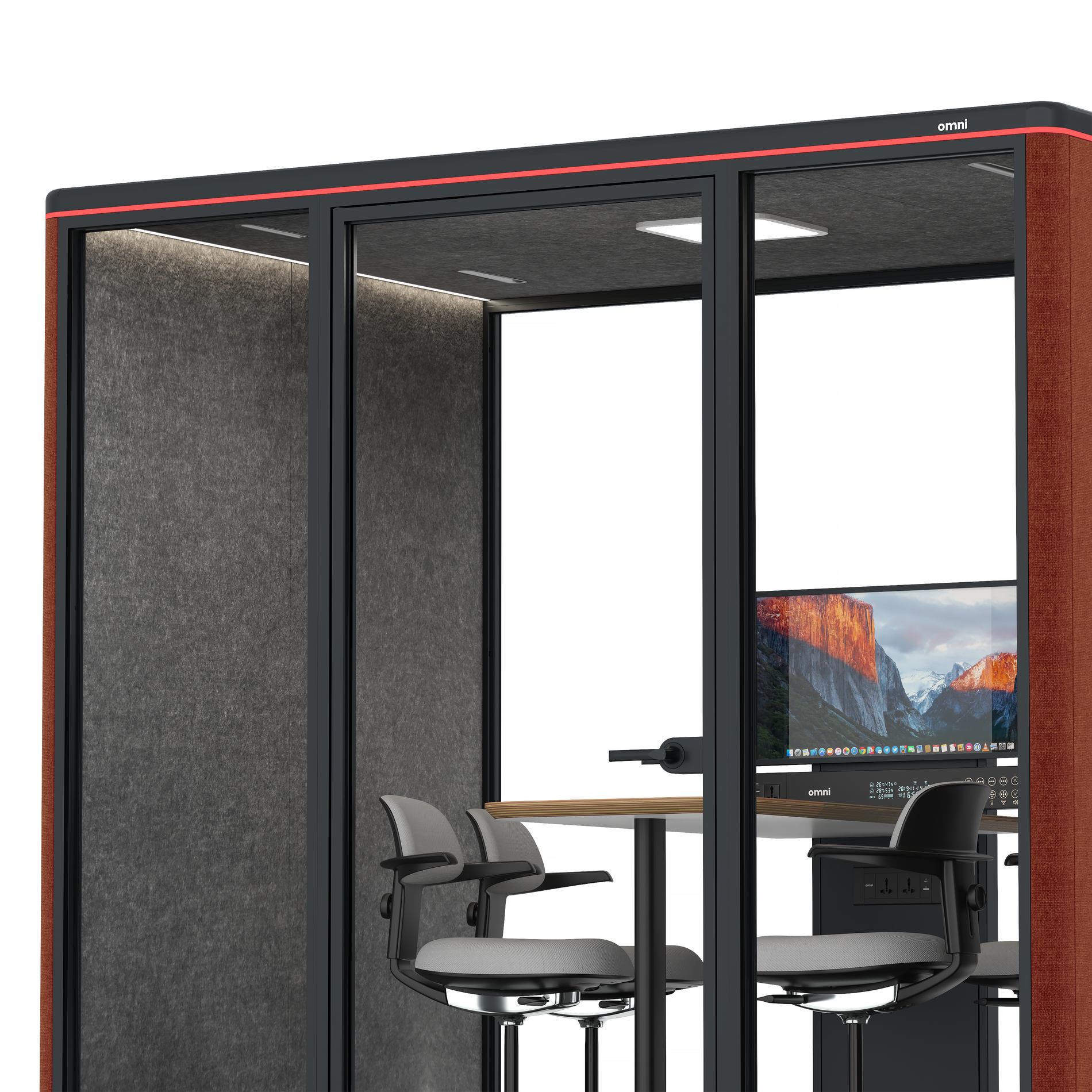 Omni FourCounter Meeting Table (+ Monitor Stand) / Gabriel Medley Deep Rouge / #615f5d