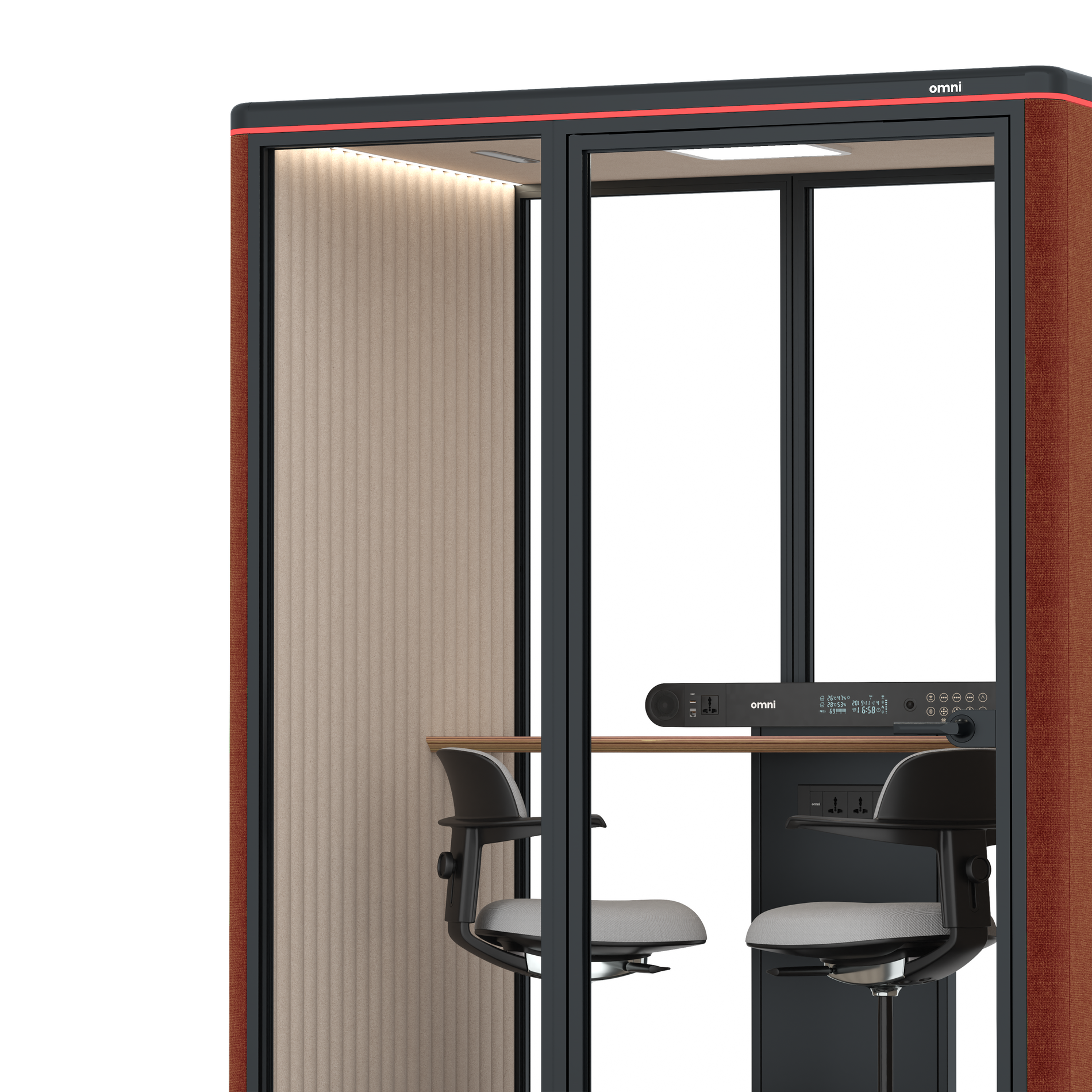 Omni TwoWorkstation + 2 stools / Gabriel Medley Deep Rouge / #a18e7e